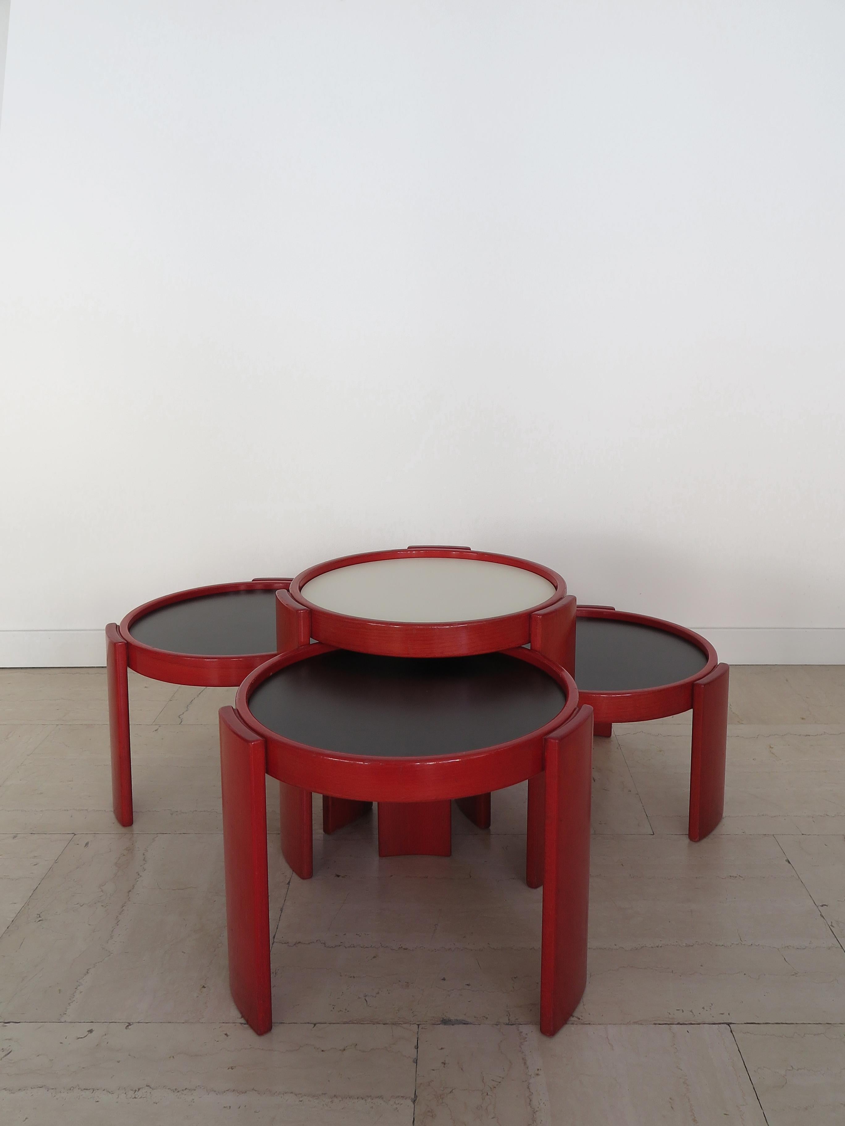 Mid-Century Modern Gianfranco Frattini Cassina Italian Midcentury Red /80 Model Coffee Tables 1960s