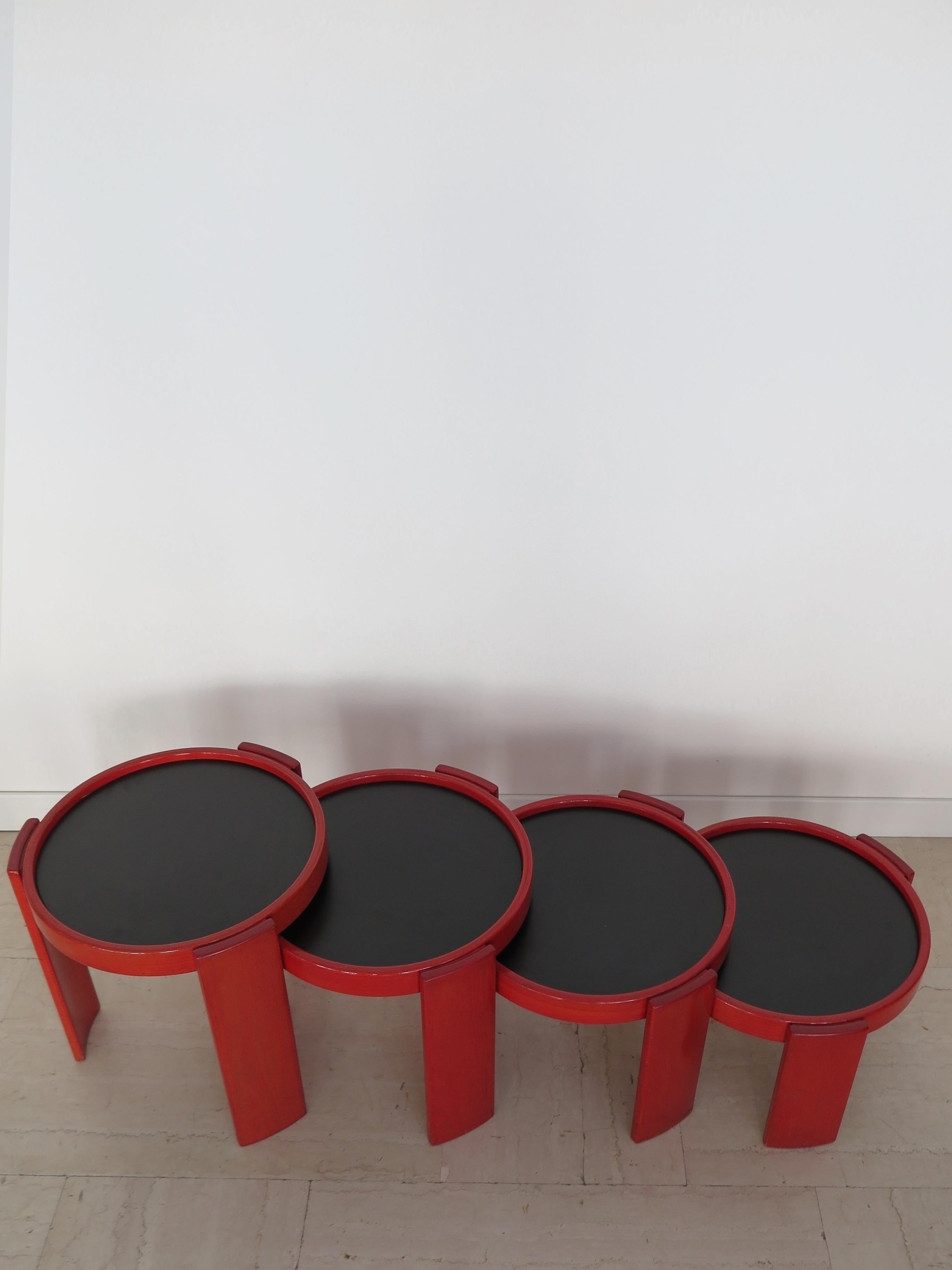 Gianfranco Frattini Cassina Italian Midcentury Red /80 Model Coffee Tables 1960s In Good Condition In Reggio Emilia, IT