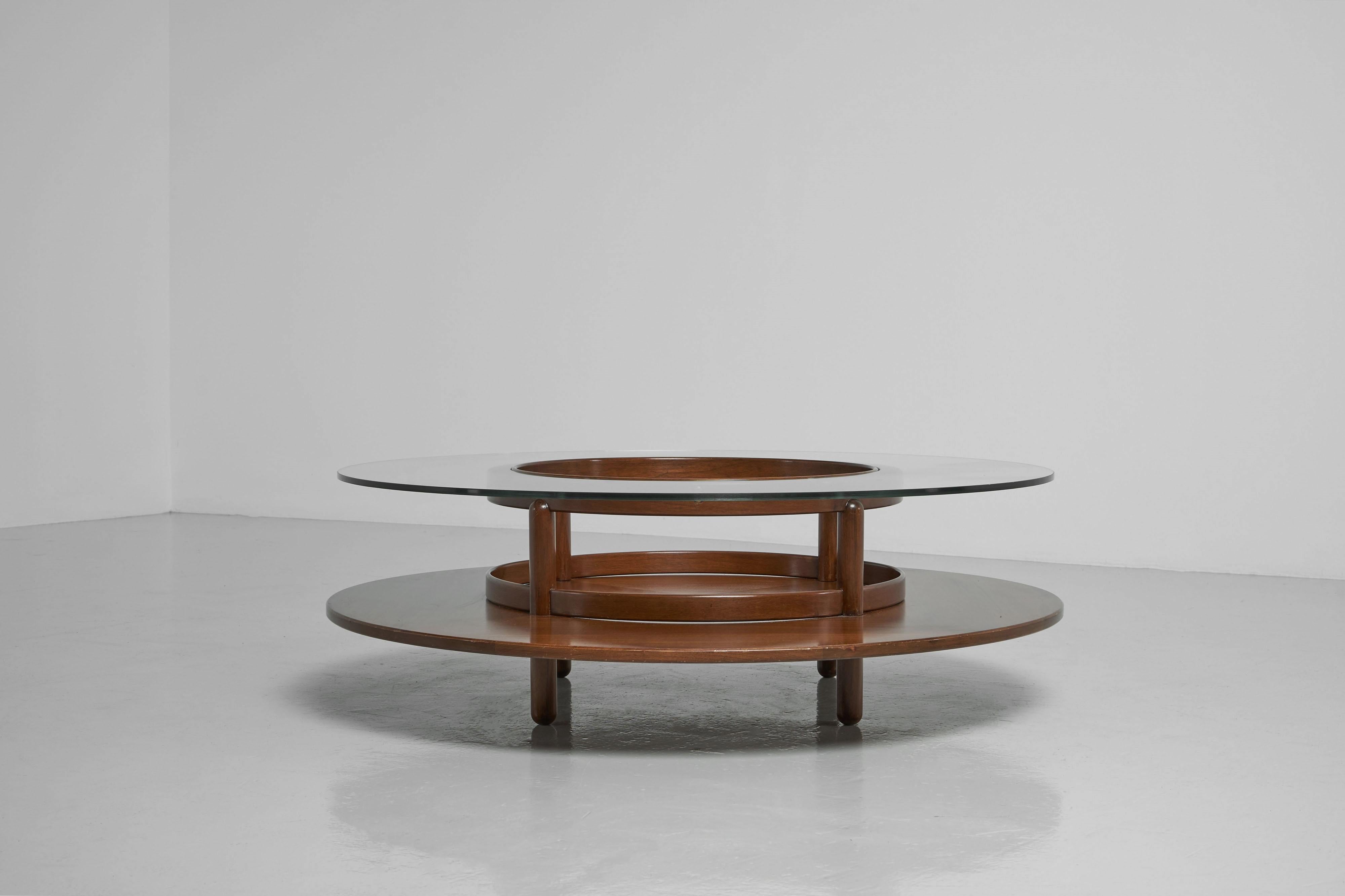 Brass Gianfranco Frattini coffee table Cassina Italy 1960 For Sale