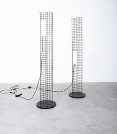 Gianfranco Frattini Floor Lights '2' Opal Glass Grid Black White, Italy, 1970