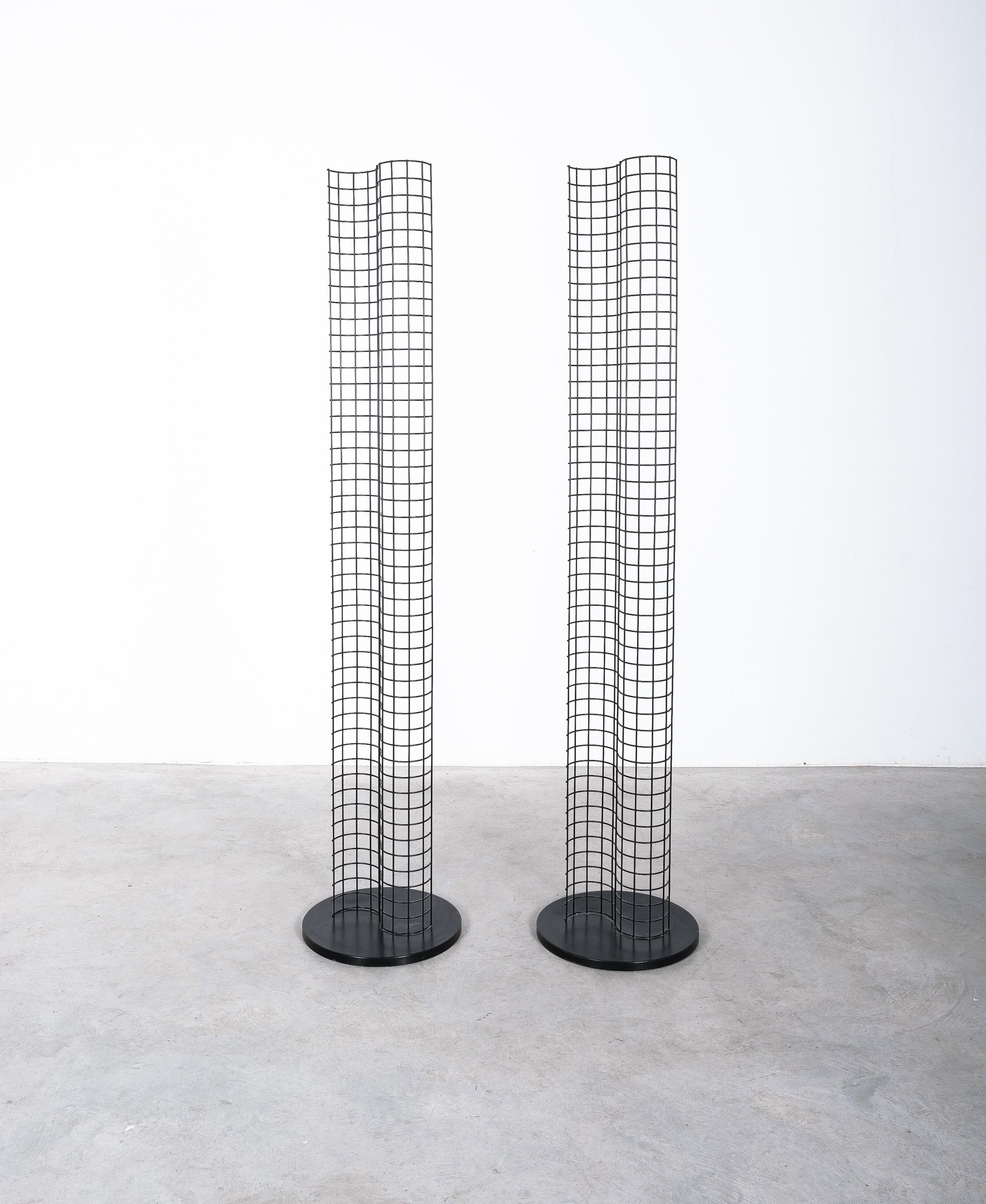 Lacquered Gianfranco Frattini Floor Lights '2' Opal Glass Grid Black White, Italy, 1970 For Sale