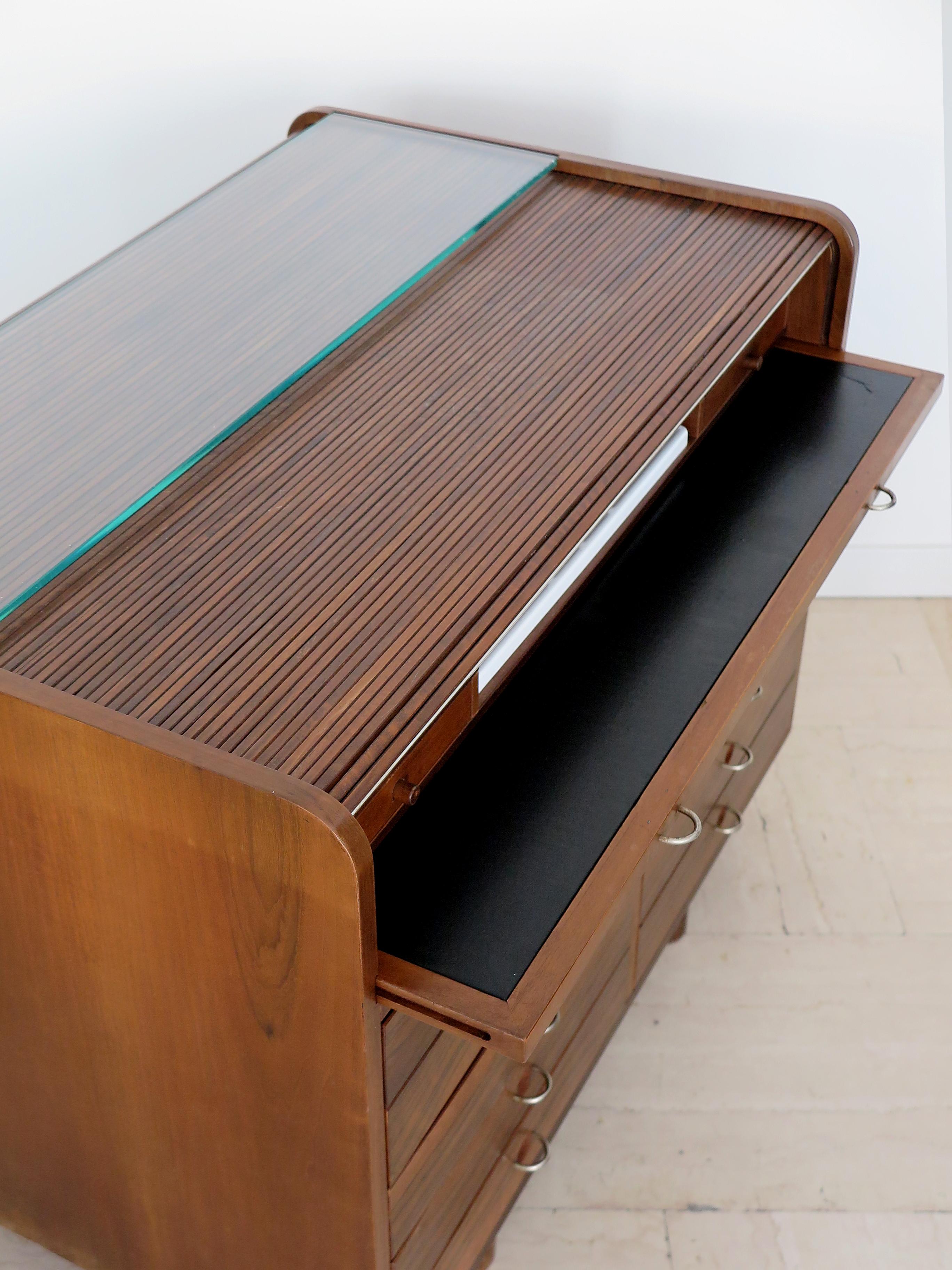 Late 20th Century Gianfranco Frattini for Bernini Italian Walnut Segretaire Chest of Drawers, 1997