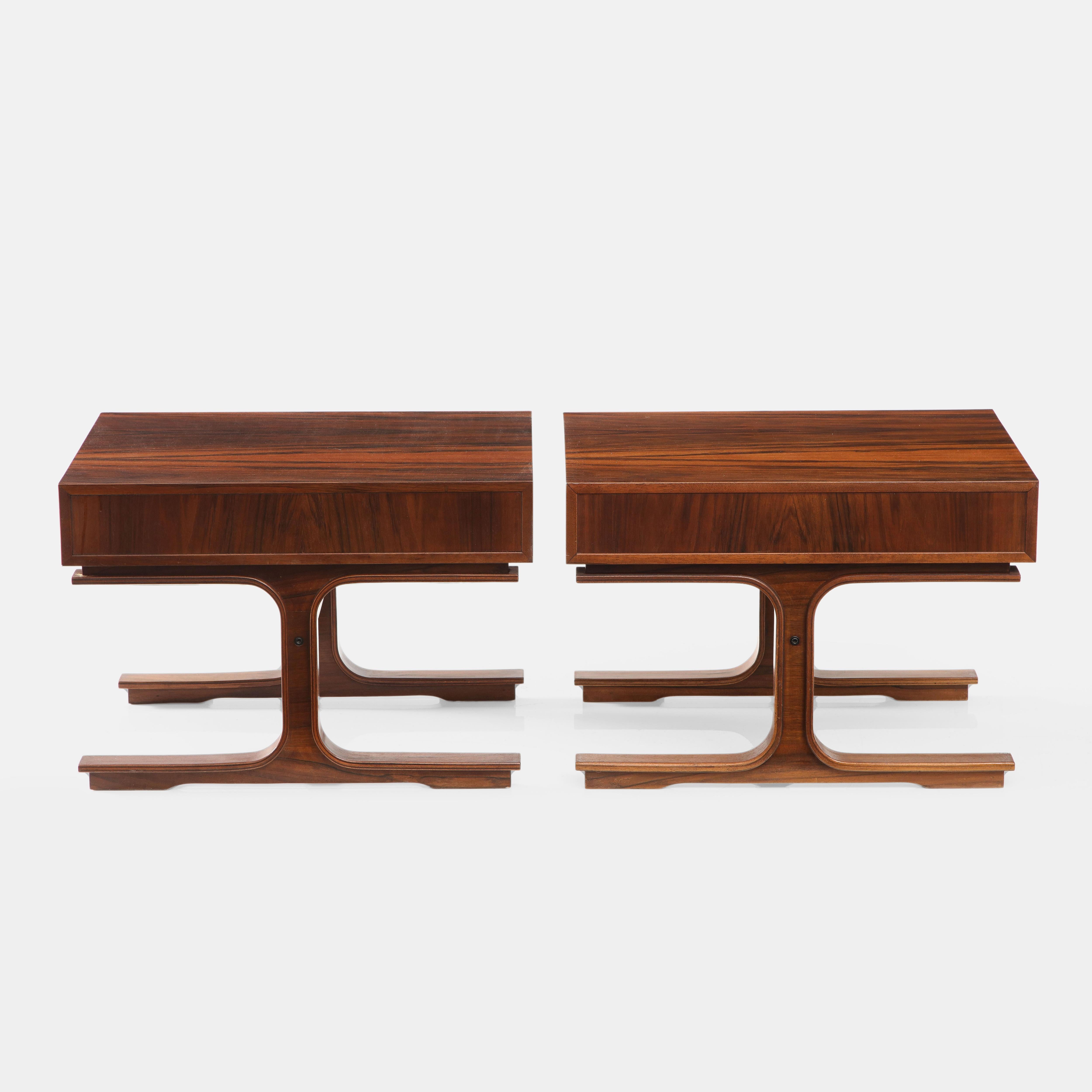 Italian Gianfranco Frattini for Bernini Pair of Rosewood Side or Bedside Tables, 1950s