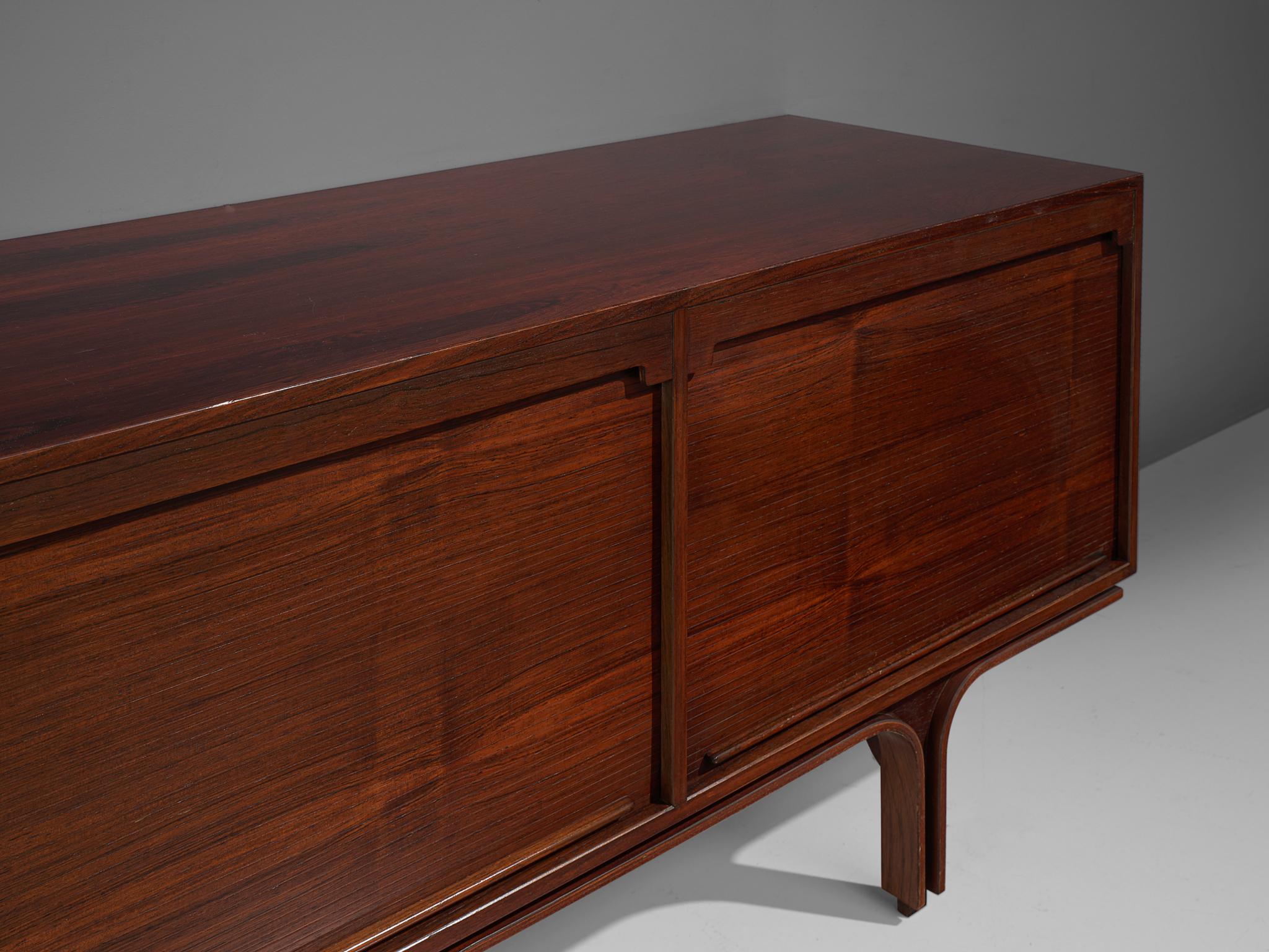 Gianfranco Frattini for Bernini Rosewood Credenza with Tambour Doors In Good Condition In Waalwijk, NL