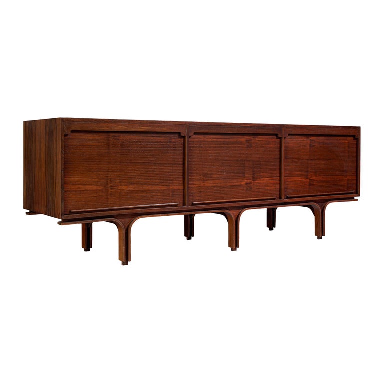 Gianfranco Frattini for Bernini Rosewood Credenza with Tambour Doors For Sale