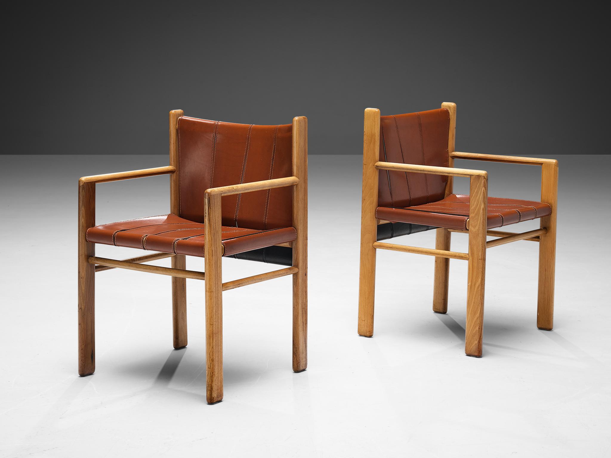 Mid-Century Modern Gianfranco Frattini for Bernini Set of Eight Armchairs in Leather and Walnut
