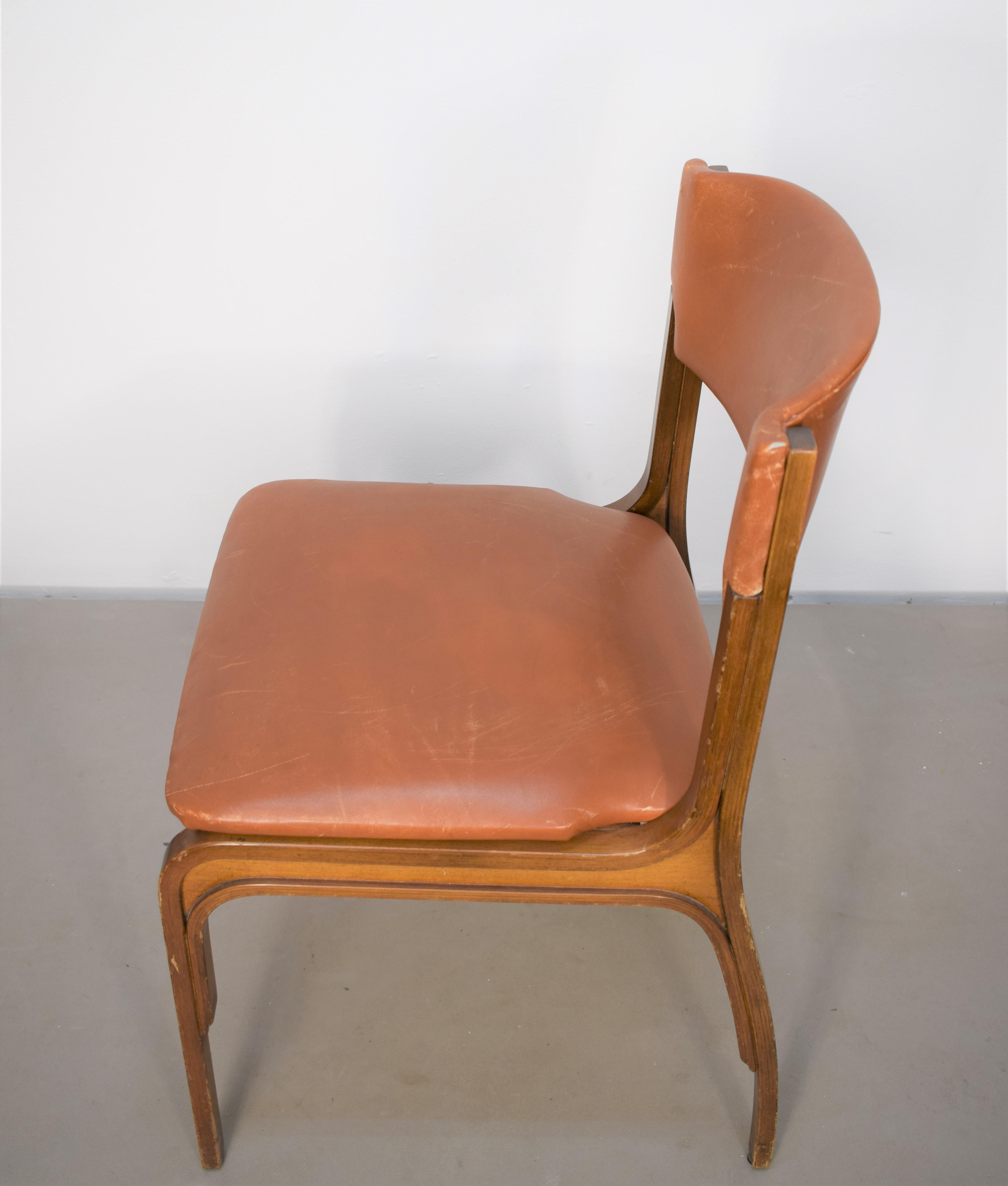 Wood Gianfranco Frattini for Cantieri Carugati, set of six Italian chairs, 1950s