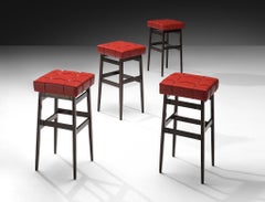 Gianfranco Frattini for Cassina Barstools in Stained Walnut and Red Leatherette
