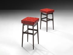 Gianfranco Frattini for Cassina Barstools in Stained Walnut and Red Leatherette