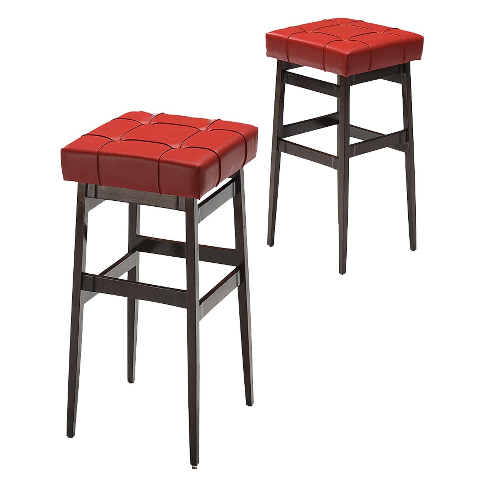Gianfranco Frattini for Cassina Barstools in Stained Walnut and Red Leatherette For Sale