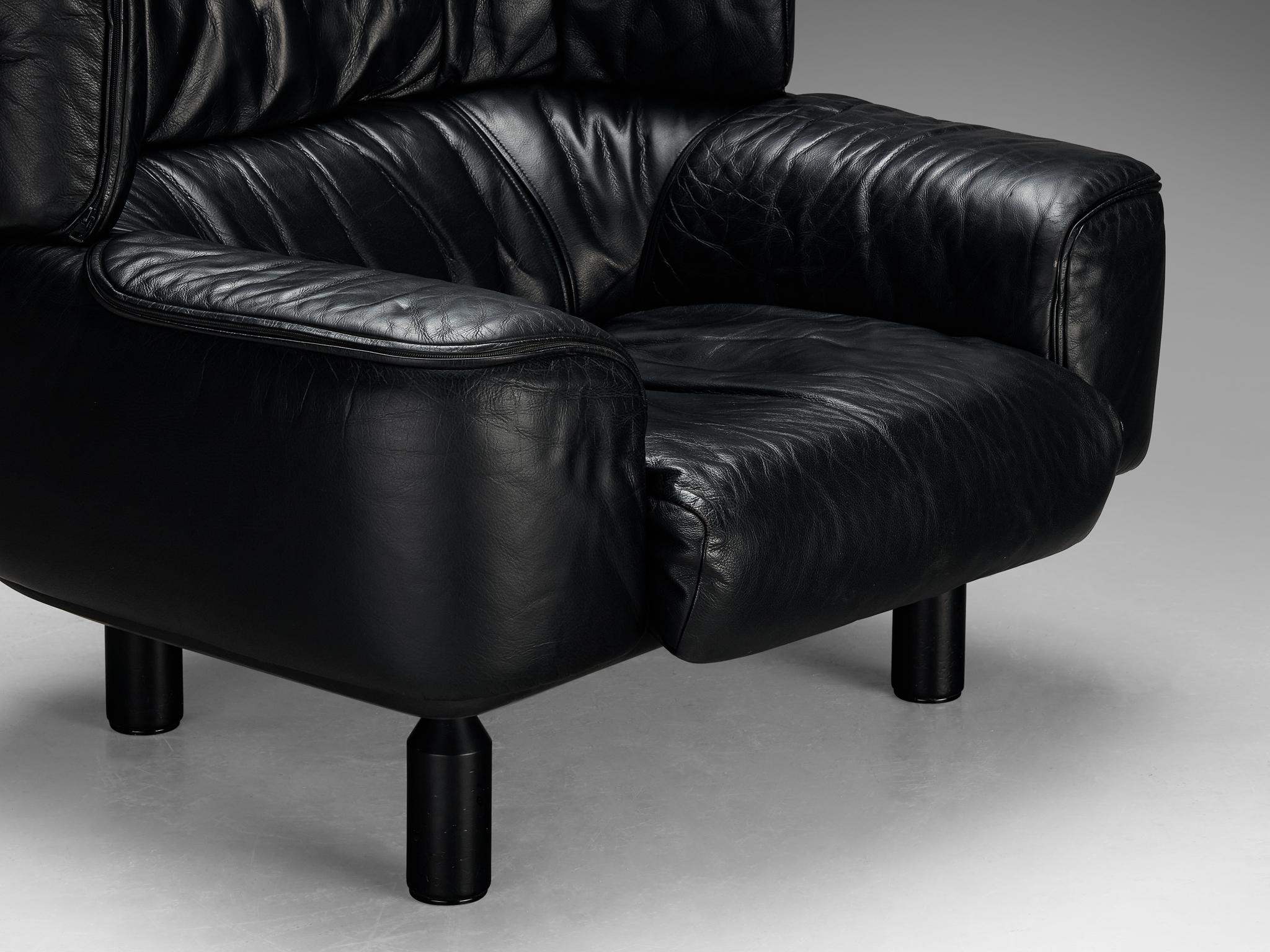 Gianfranco Frattini for Cassina 'Bull' Lounge Chair in Black Leather  For Sale 3