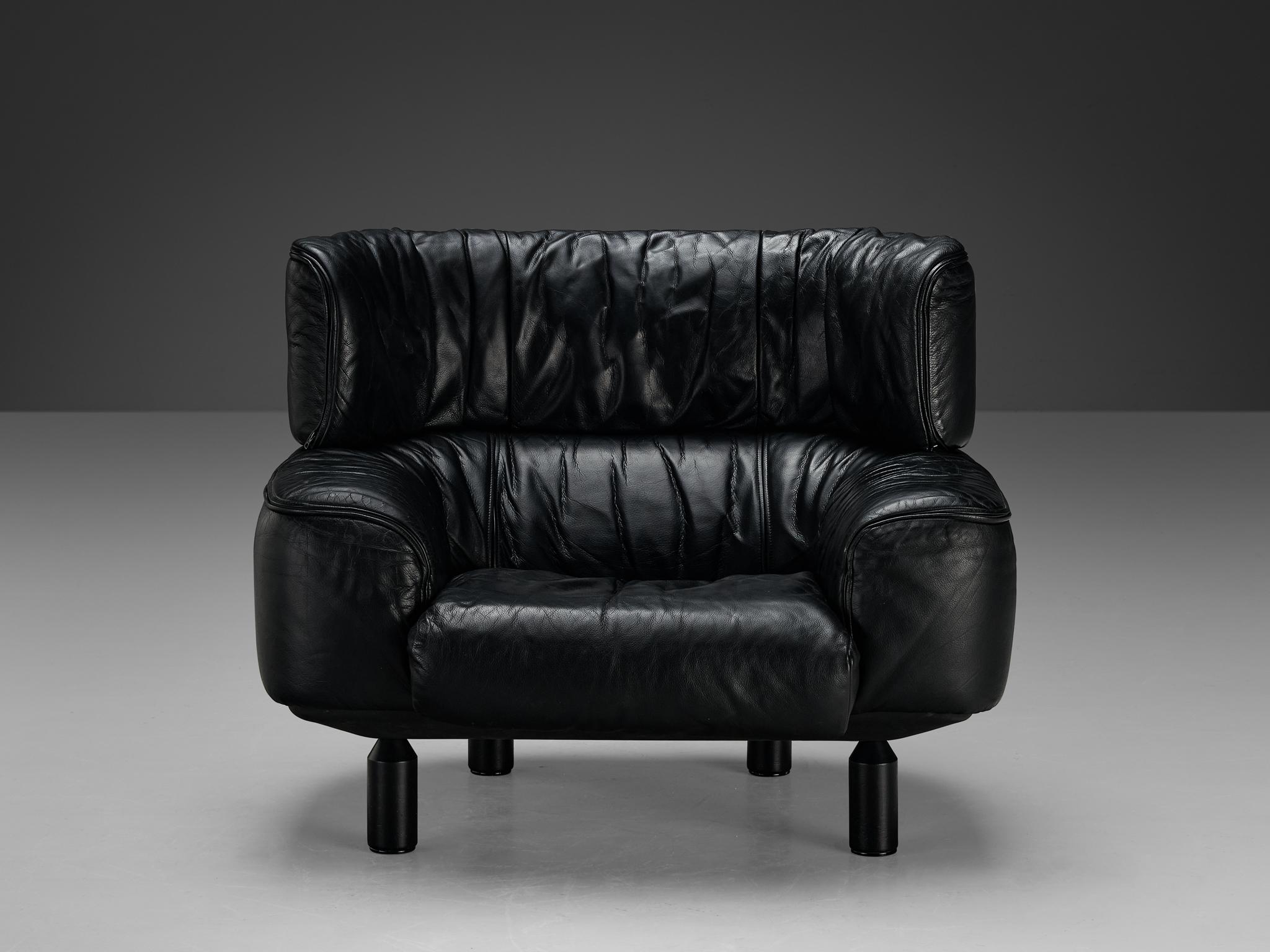 Loungesessel „Bull“ von Gianfranco Frattini für Cassina aus schwarzem Leder  (Metall) im Angebot