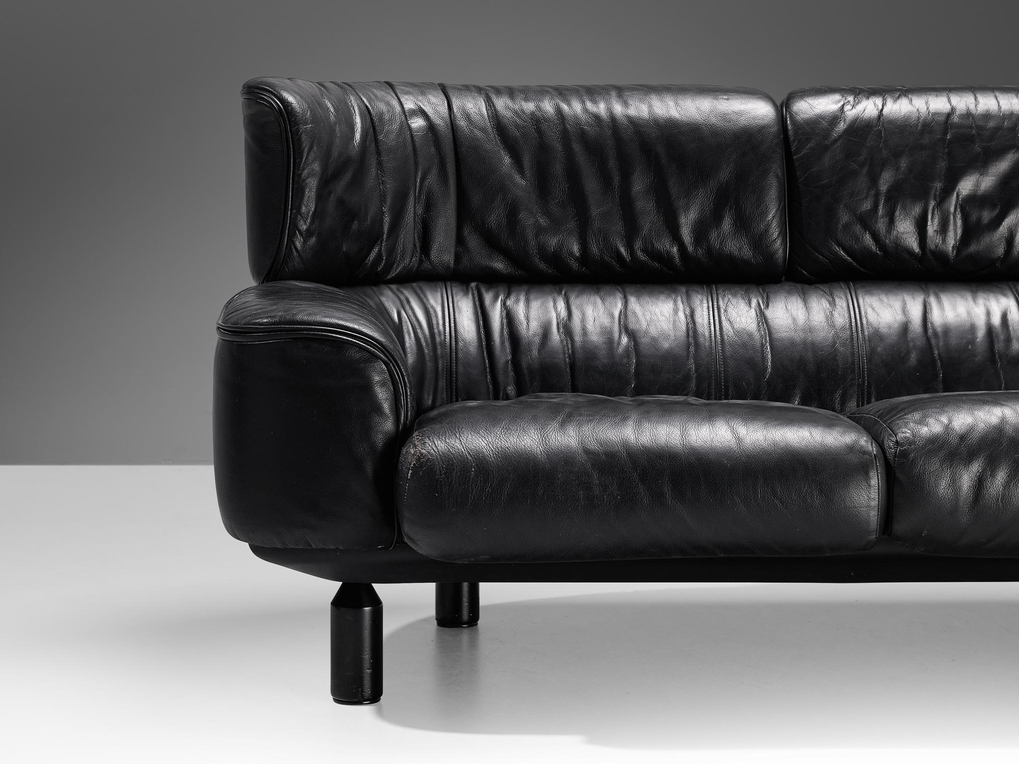 Italian Gianfranco Frattini for Cassina 'Bull' Sofa in Black Leather For Sale