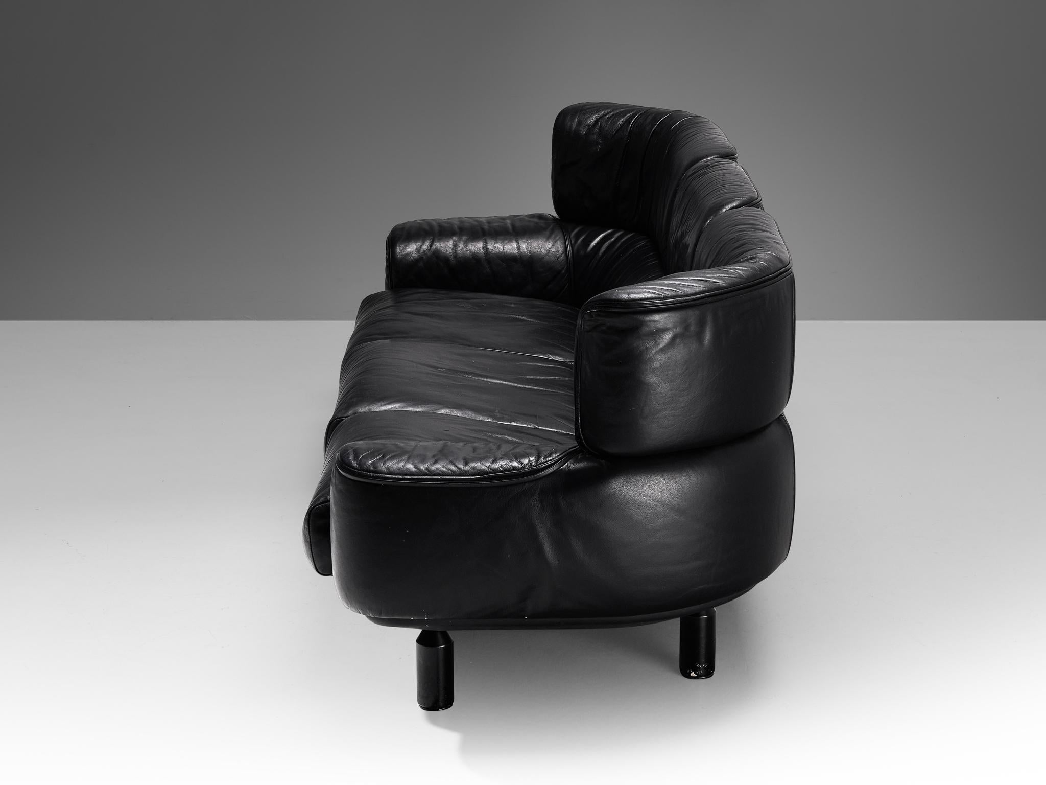Gianfranco Frattini for Cassina 'Bull' Sofa in Black Leather In Good Condition For Sale In Waalwijk, NL
