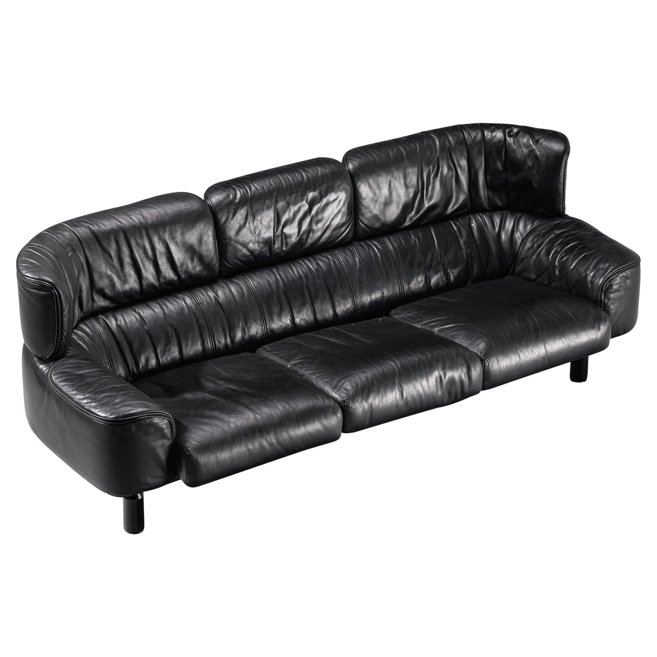 Canapé « Bull » de Gianfranco Frattini pour Cassina en cuir noir