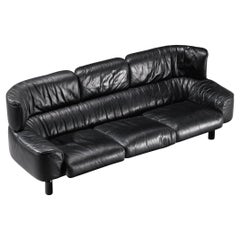 Retro Gianfranco Frattini for Cassina 'Bull' Sofa in Black Leather