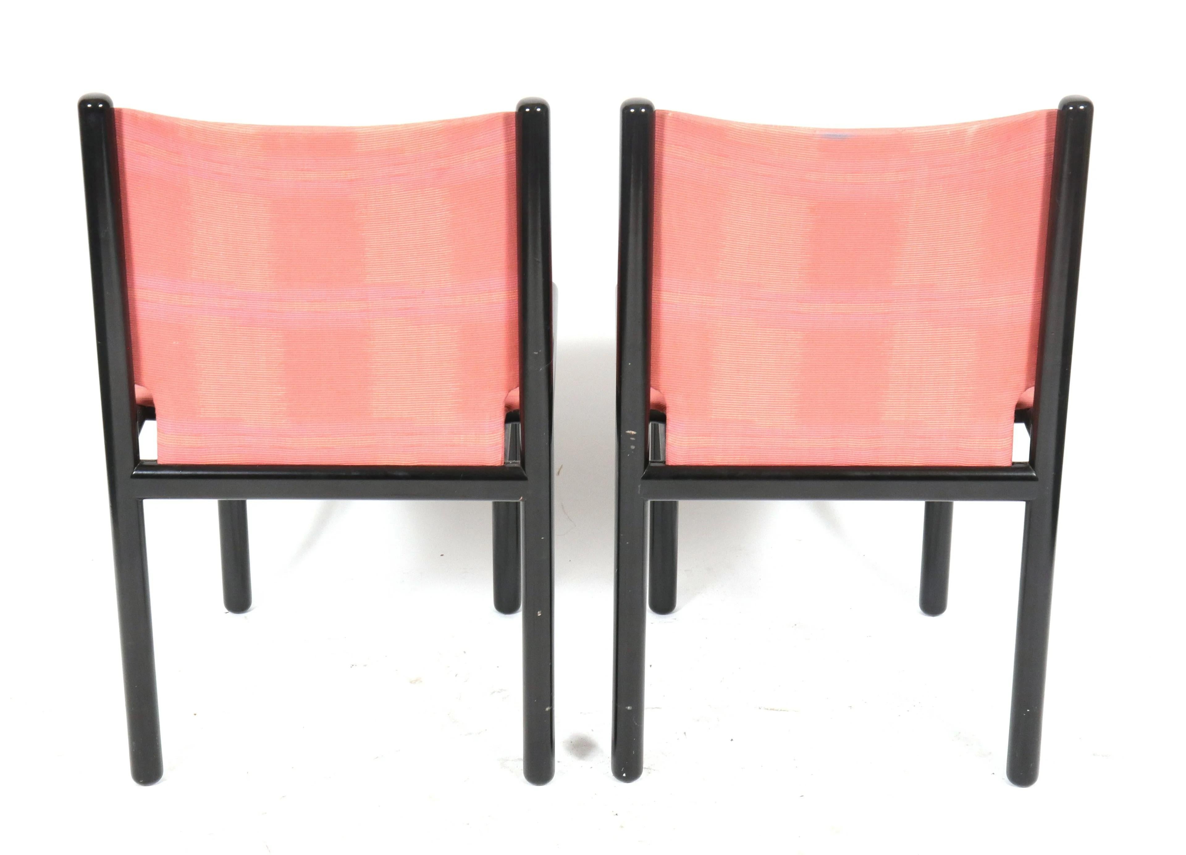Italian Gianfranco Frattini for Cassina Dining Chair, Black Lacquered Frame, Pink, 1985 For Sale