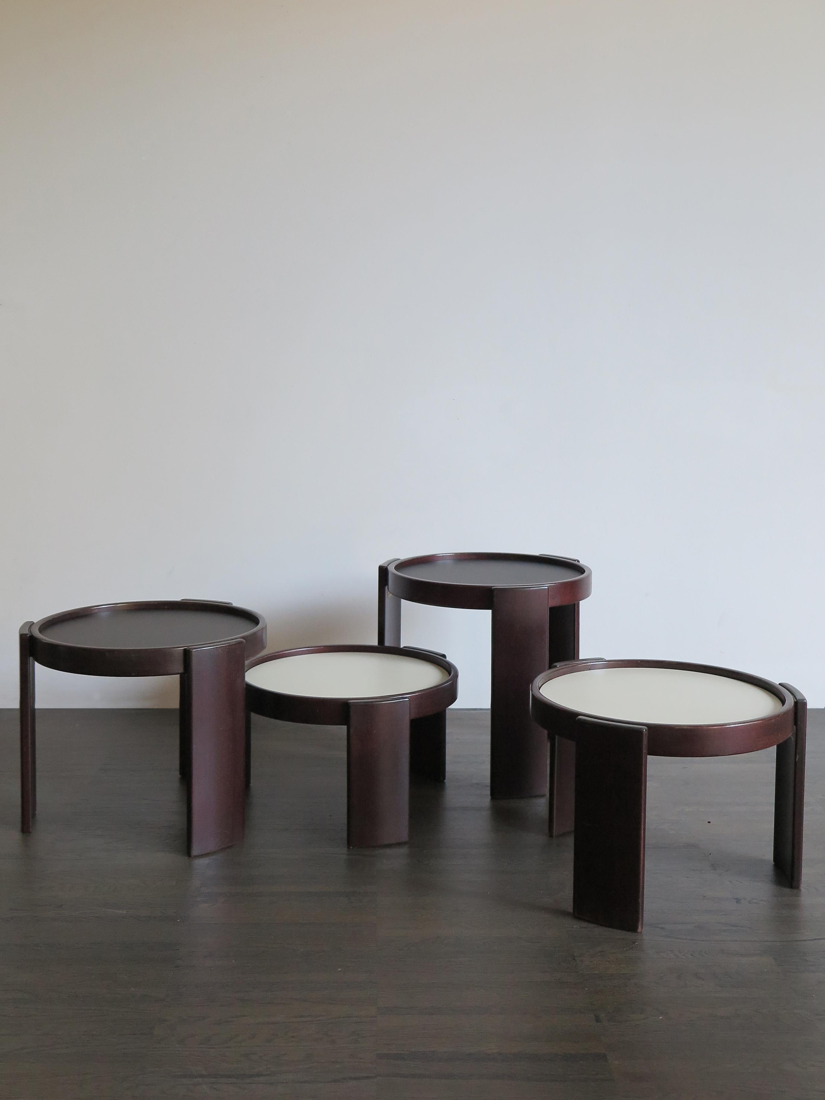 Mid-Century Modern Gianfranco Frattini for Cassina Italian Black White Nesting Tables, 1960s