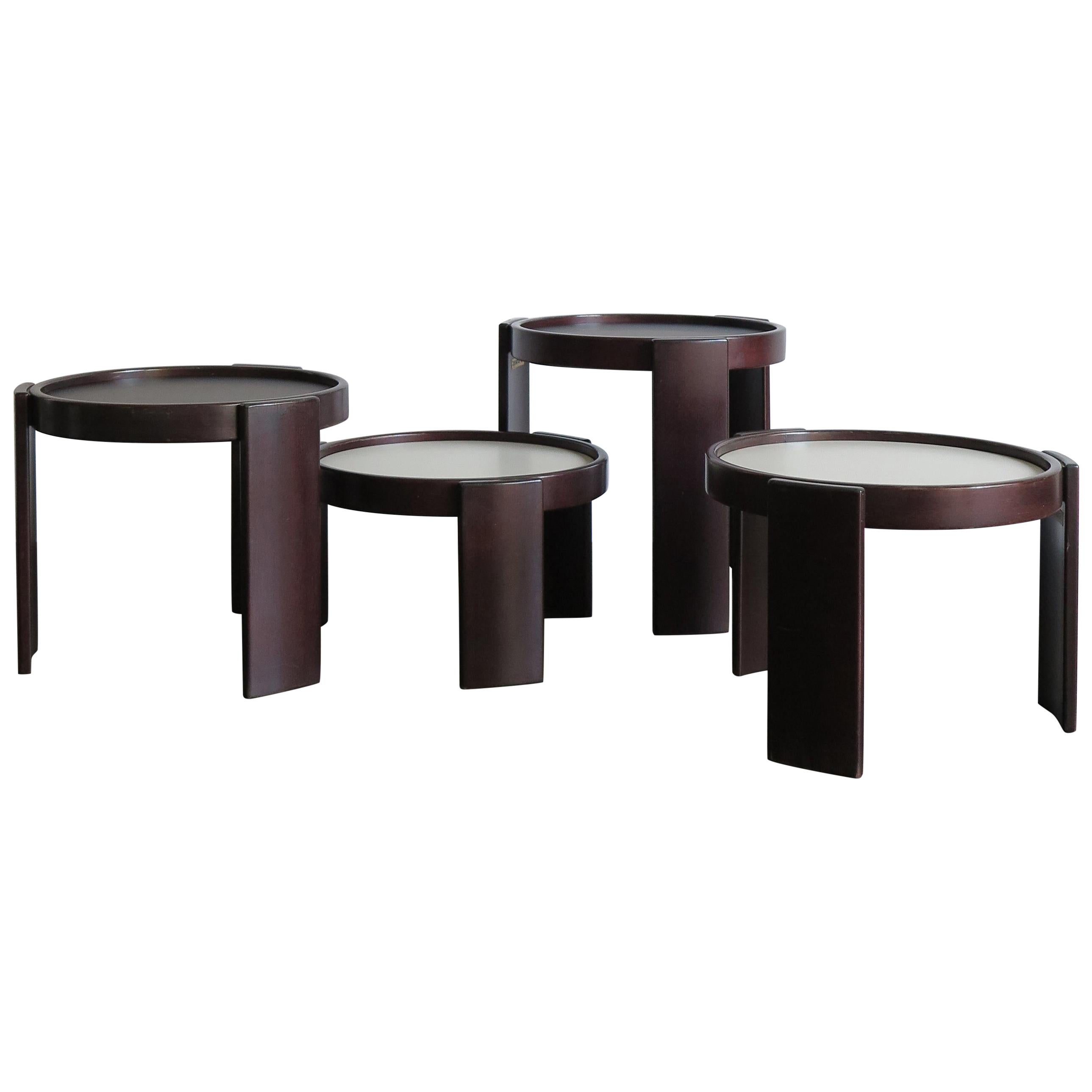 Gianfranco Frattini for Cassina Italian Black White Nesting Tables, 1960s