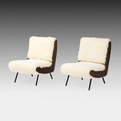 Gianfranco Frattini for Cassina Ivory Kalgan Lambskin Lounge Chairs Model 836