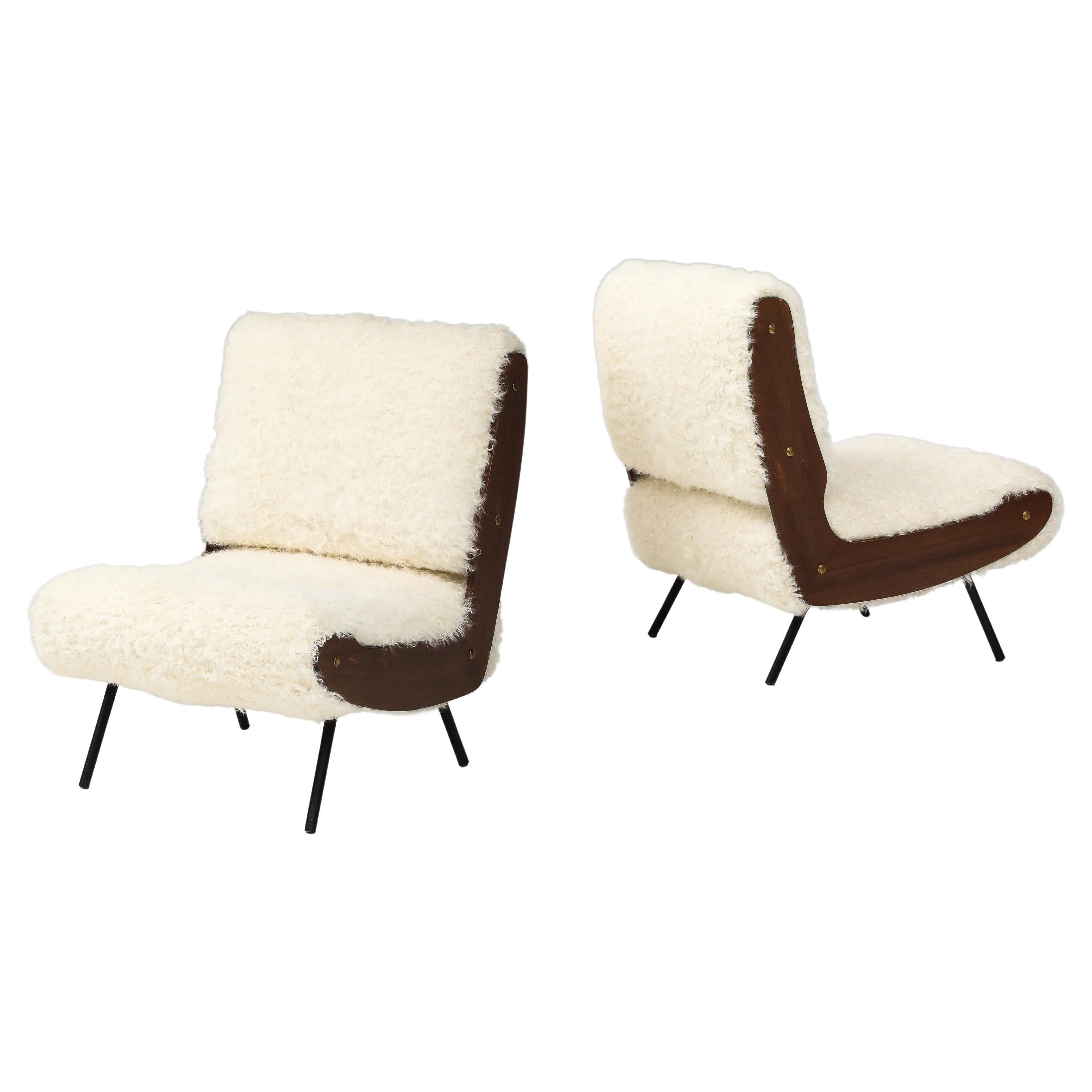 Gianfranco Frattini for Cassina Ivory Kalgan Lambskin Lounge Chairs Model 836