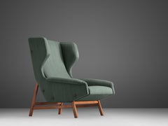 Gianfranco Frattini for Cassina Lounge Chair in Green Upholstery and Teak