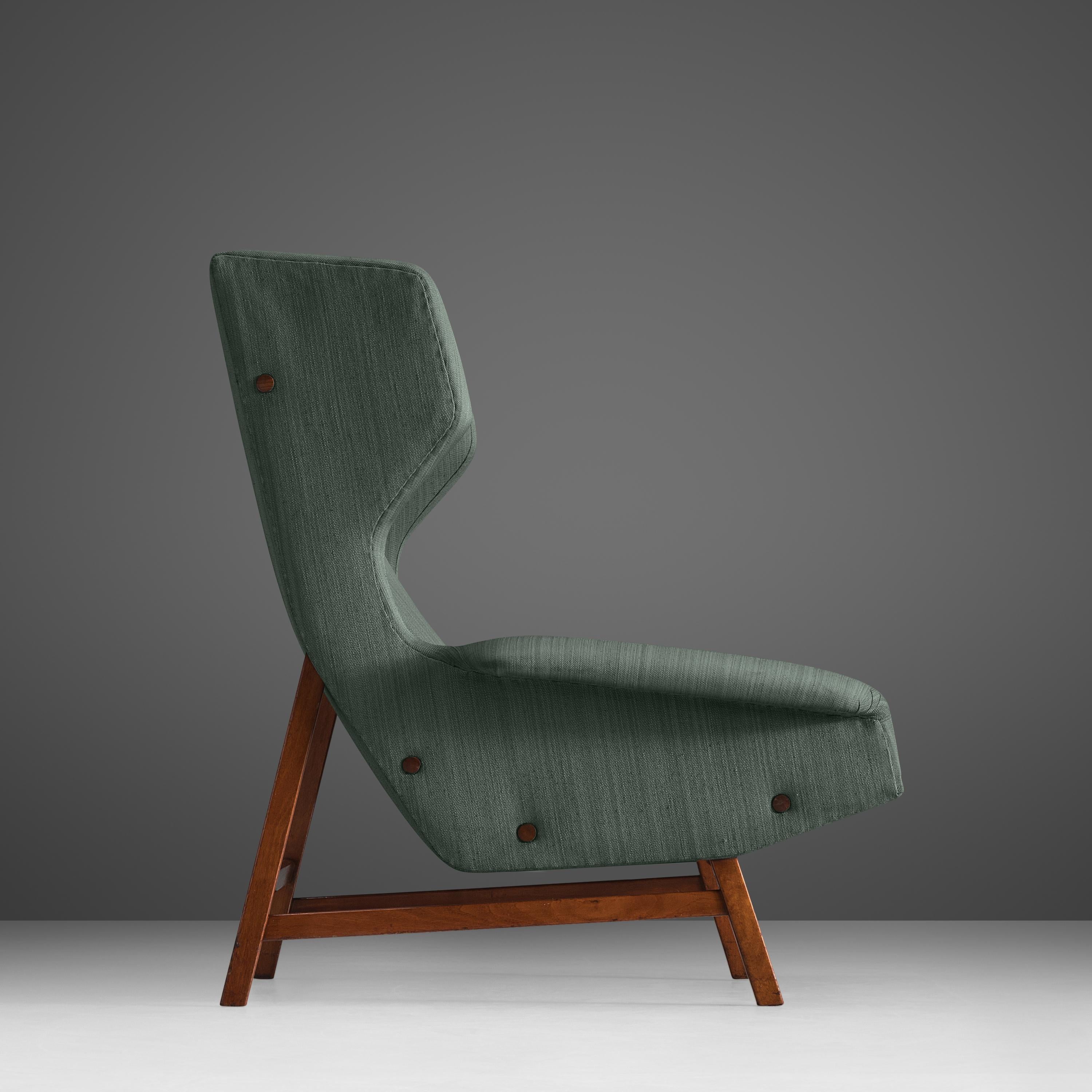 Mid-Century Modern Gianfranco Frattini for Cassina Lounge Chair in Green Upholstery and Teak  For Sale