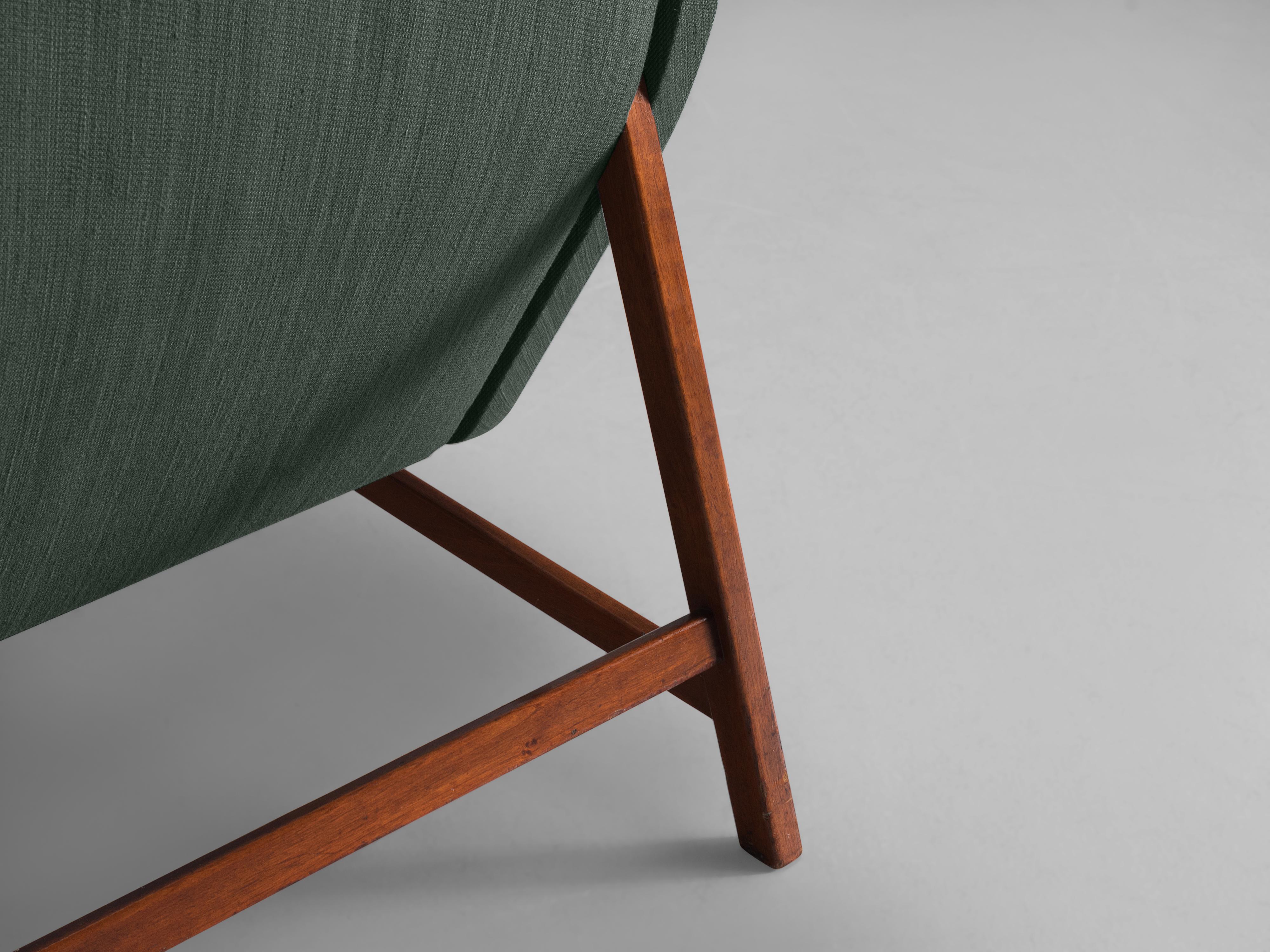 Fabric Gianfranco Frattini for Cassina Lounge Chair in Green Upholstery and Teak  For Sale