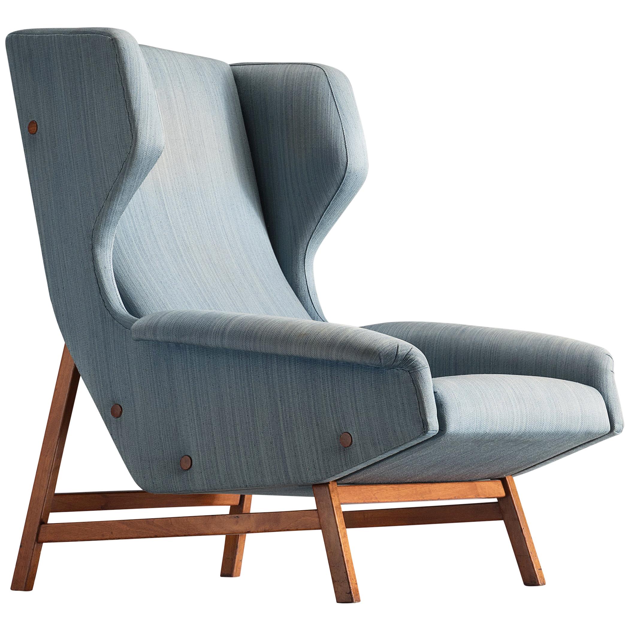 Gianfranco Frattini for Cassina Lounge Chair 877 in Blue Fabric and Teak