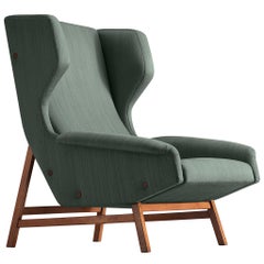 Gianfranco Frattini for Cassina Lounge Chair in Green Upholstery and Teak