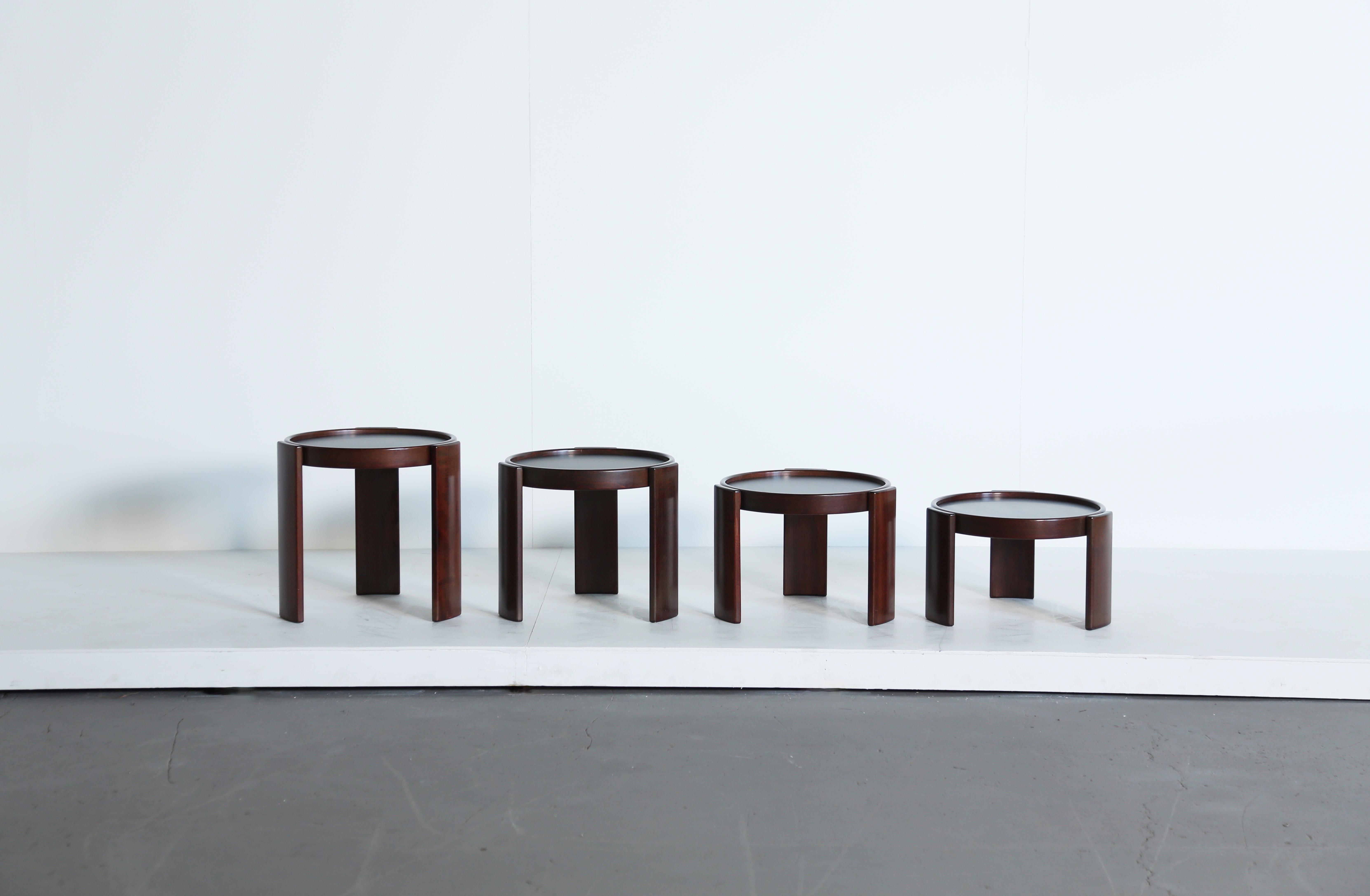 Mid-Century Modern Gianfranco Frattini for Cassina Nesting / Stacking Tables, Italy, 1970s