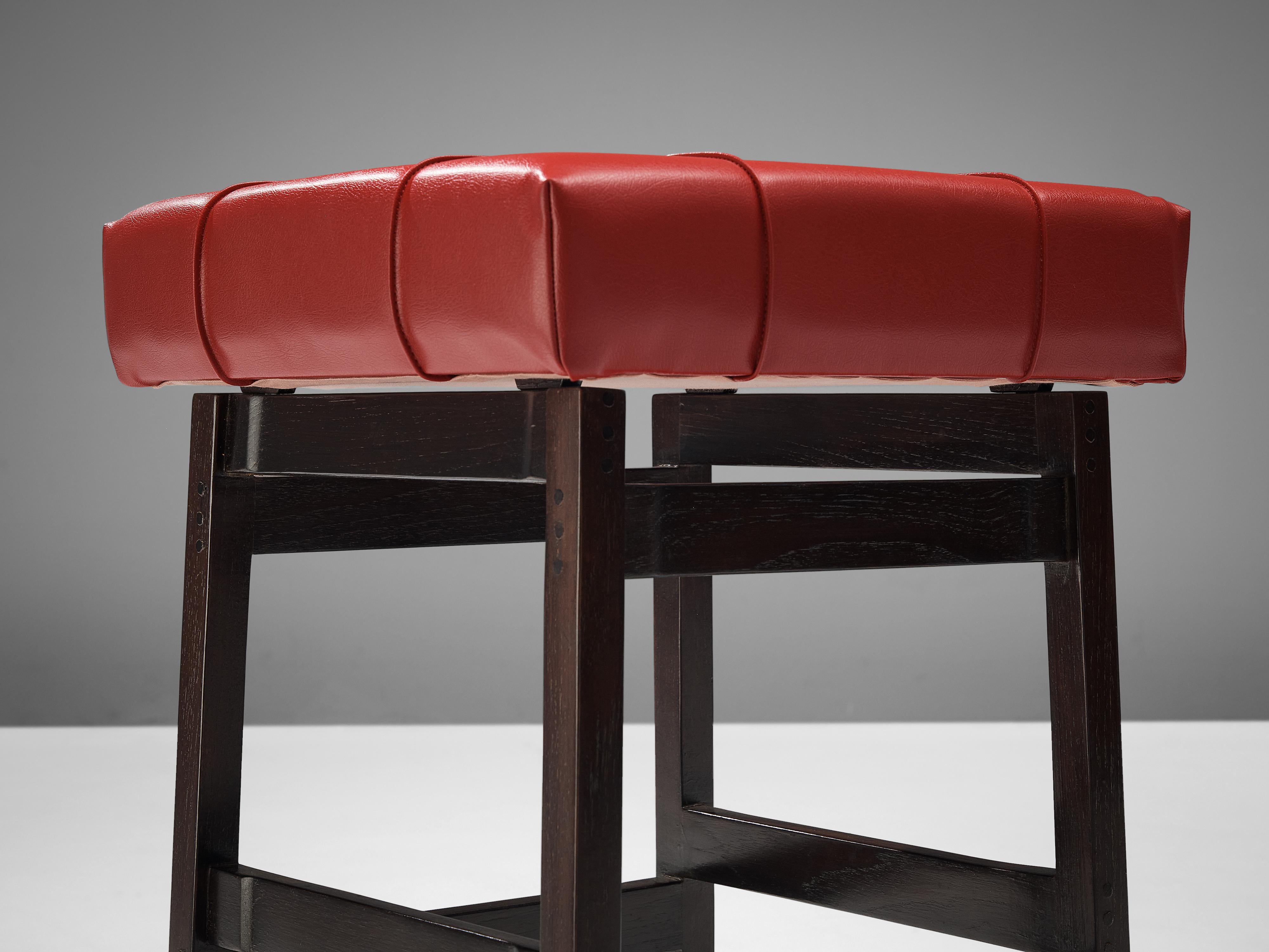 Faux Leather Gianfranco Frattini for Cassina Barstools in Stained Walnut For Sale