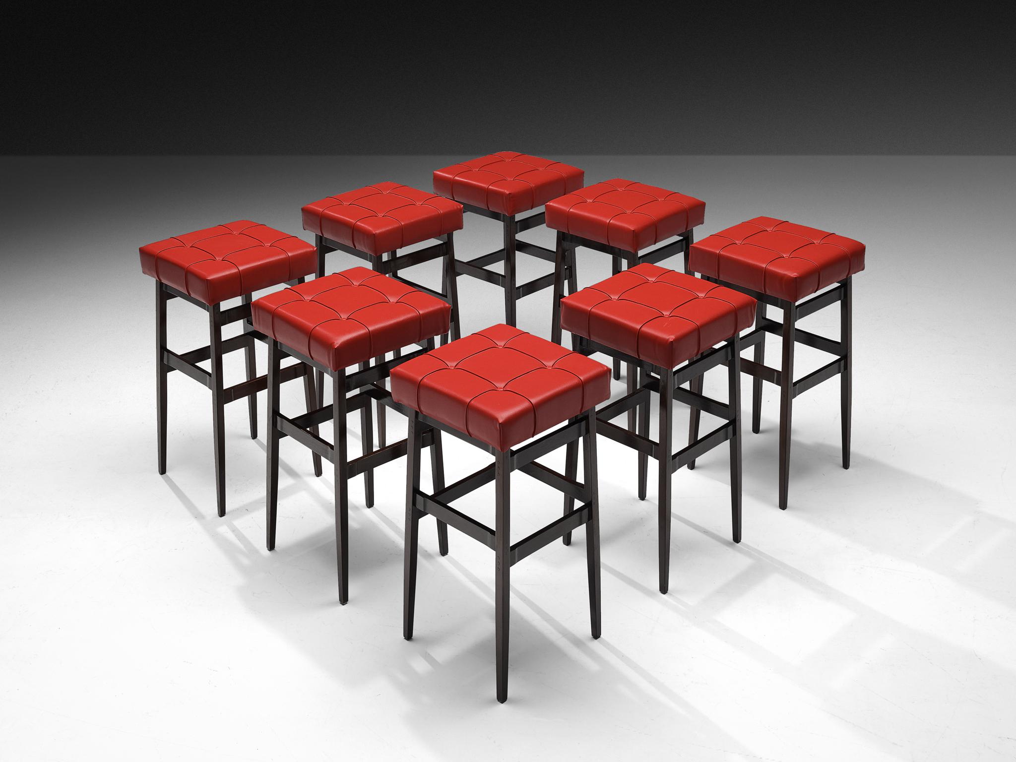 Italian Gianfranco Frattini for Cassina Set of Eight Barstools Walnut For Sale