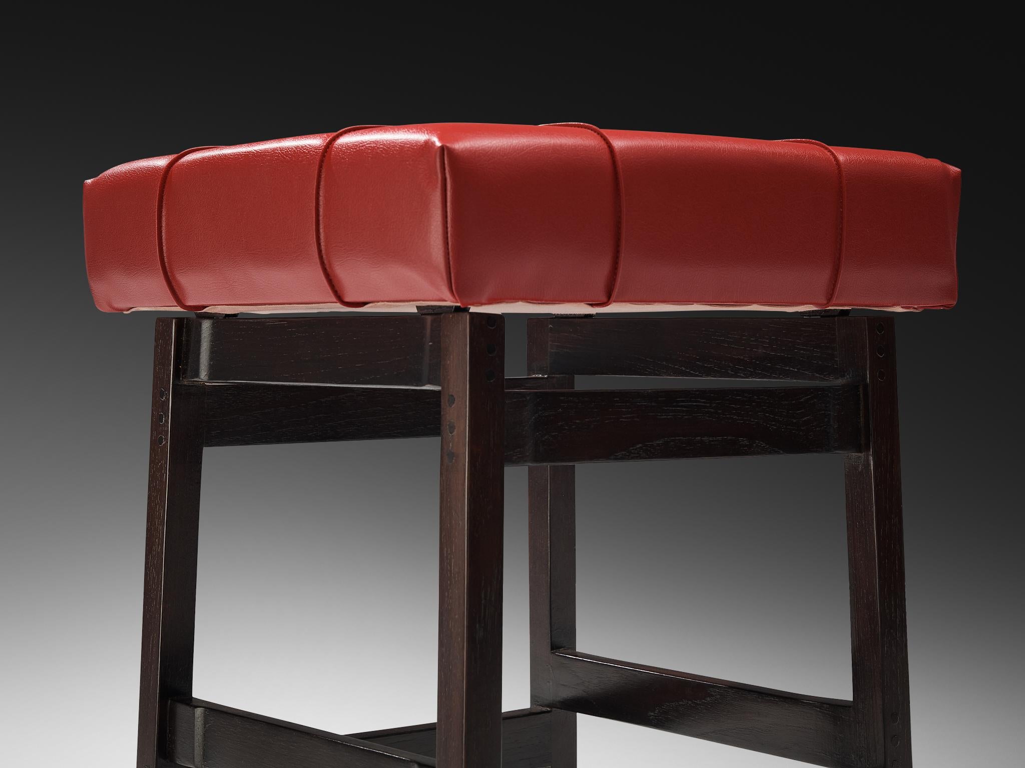 Faux Leather Gianfranco Frattini for Cassina Set of Eight Barstools Walnut For Sale