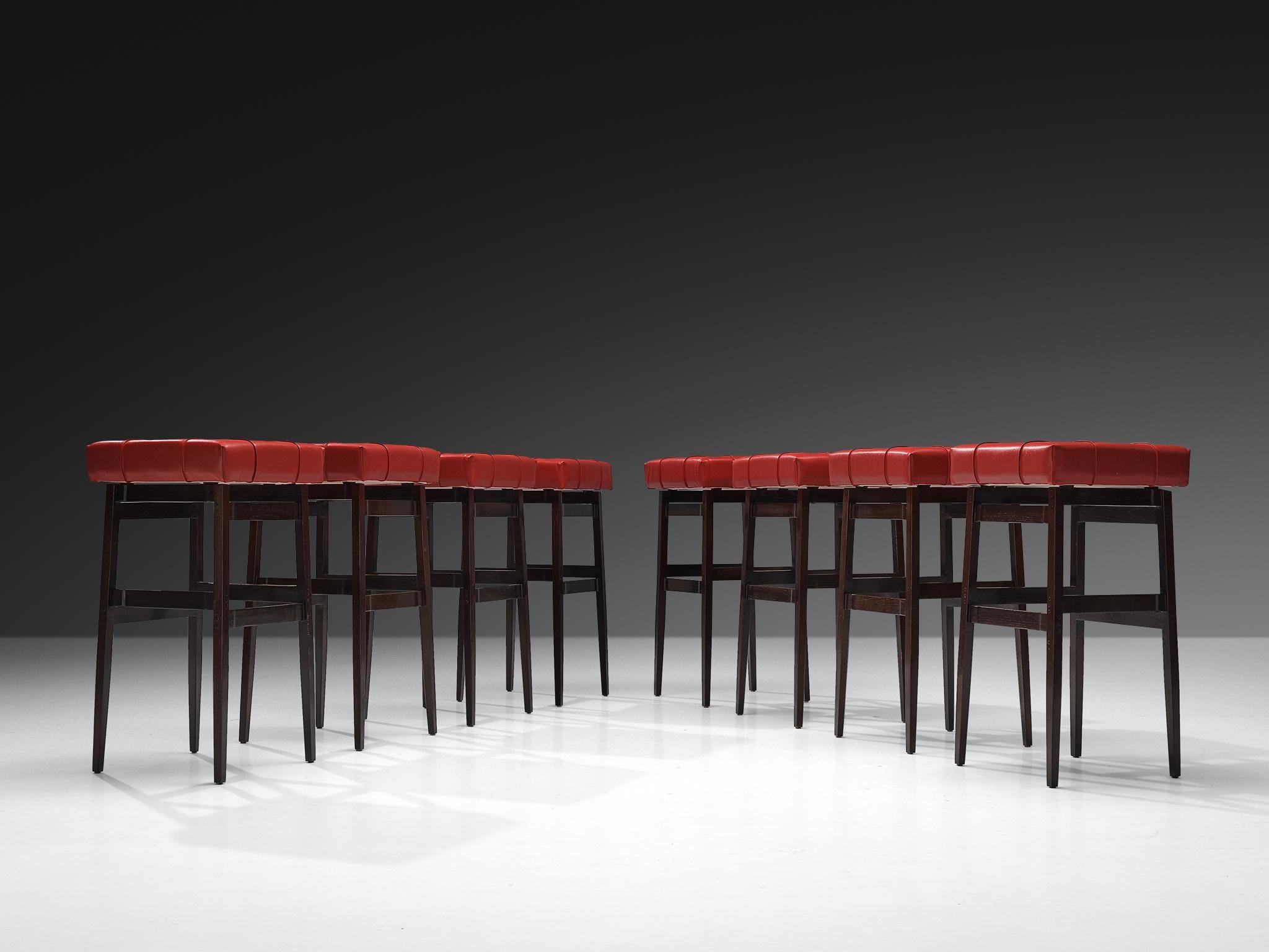 Gianfranco Frattini for Cassina Set of Eight Barstools Walnut For Sale 1