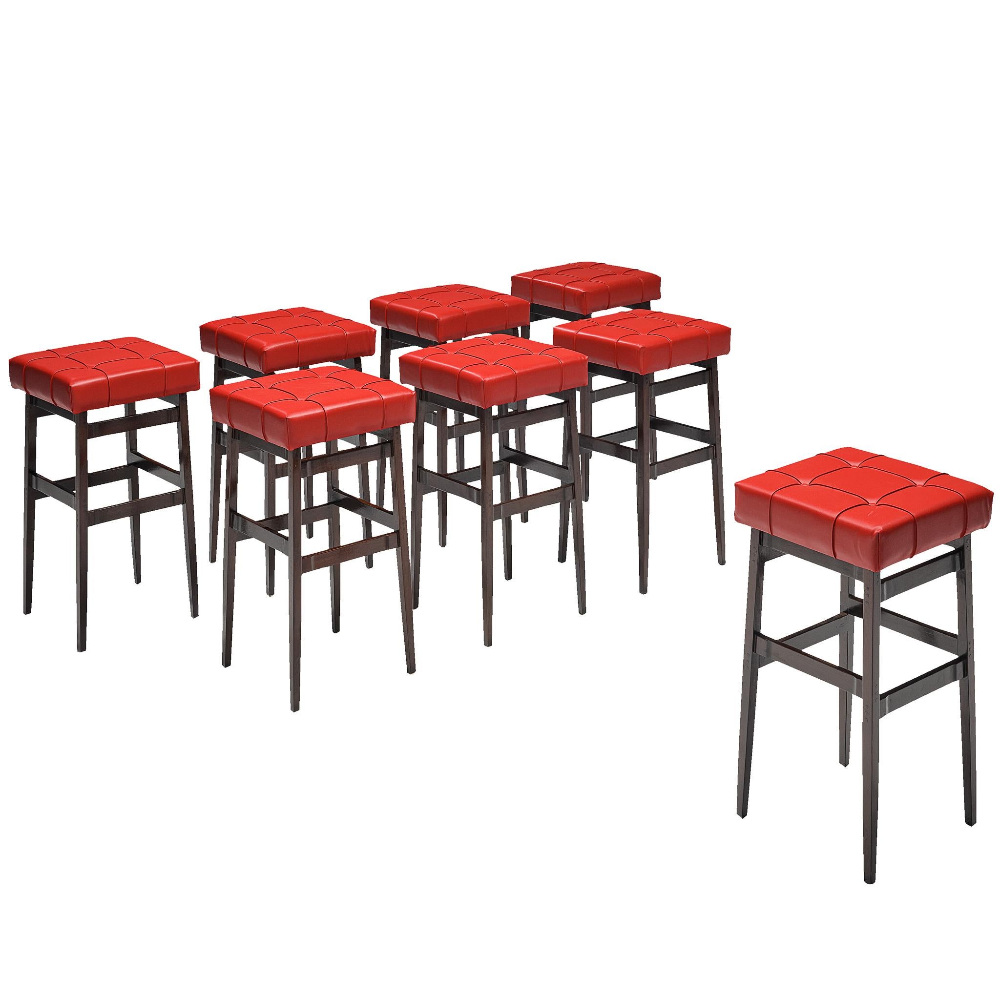 Gianfranco Frattini for Cassina Set of Eight Barstools Walnut For Sale