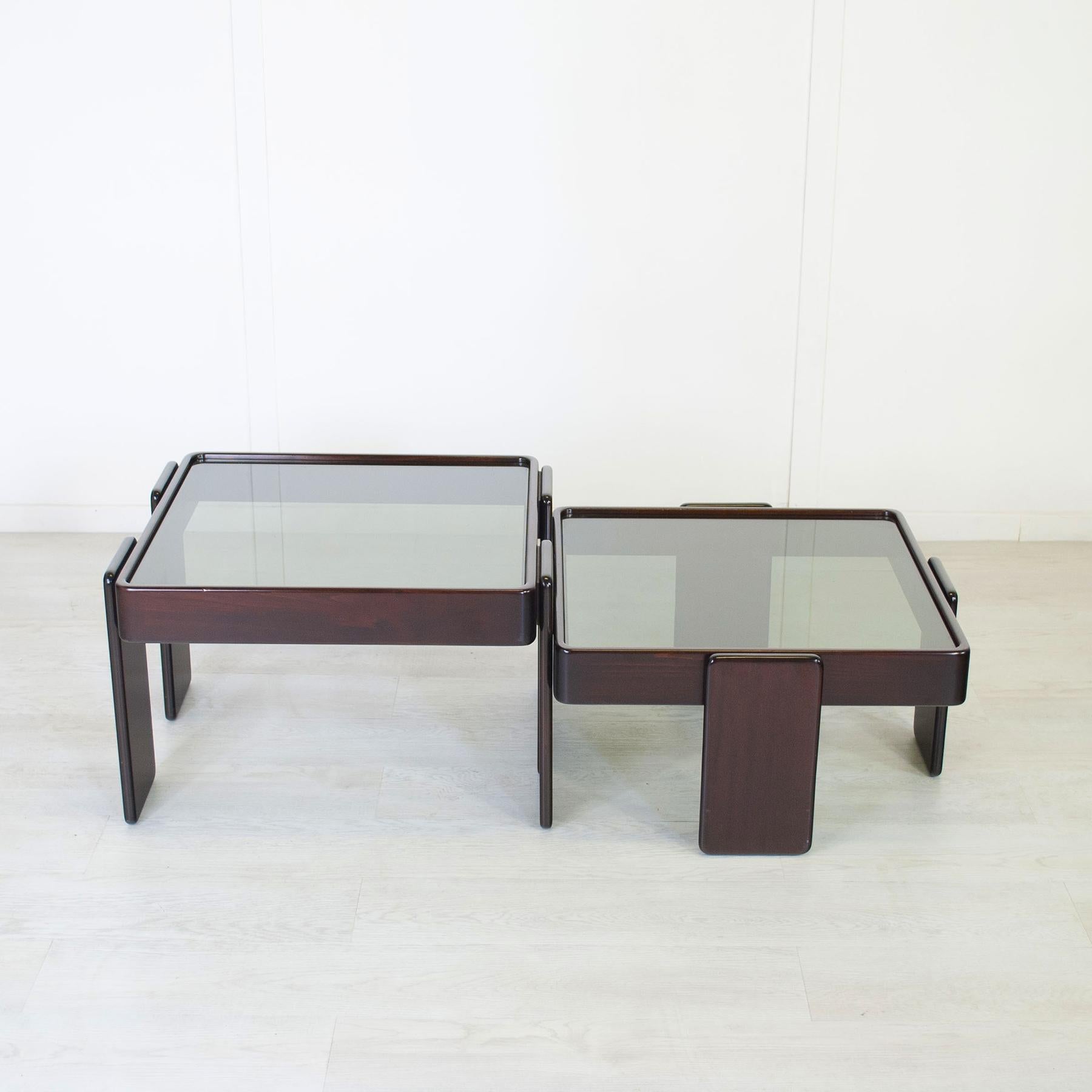 Smoked Glass Gianfranco Frattini for Cassina  set of two coffee table mid 60s. For Sale