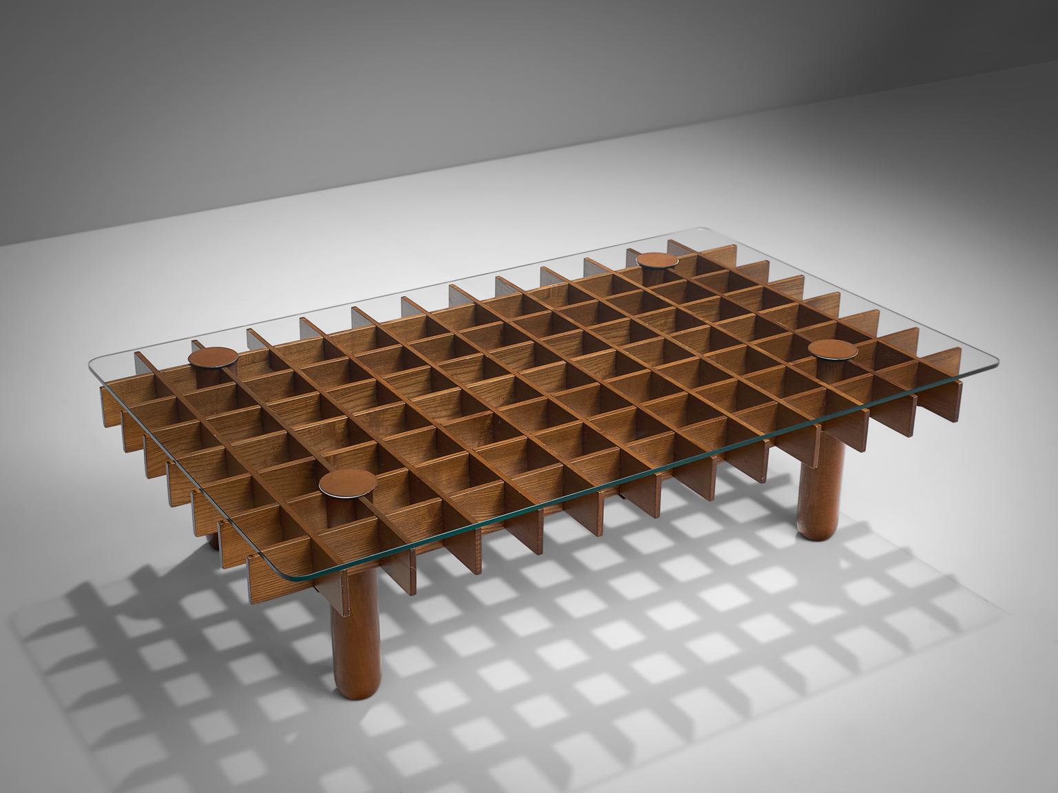 Gianfranco Frattini for Pierluigi Ghianda & Knoll International, 'Kyoto' coffee table, maple, leather and glass, Italy, 1974.

Wonderful 'Kyoto' coffee table designed by Gianfranco Frattini for Pierluigi Ghianda and Knoll International. This table