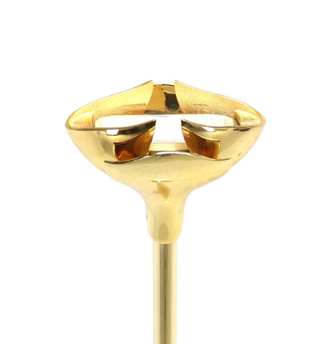 Italian Gianfranco Frattini Heavy Brass Floor Lamp Tourchere Dimmer Scallop Lotus Shade For Sale