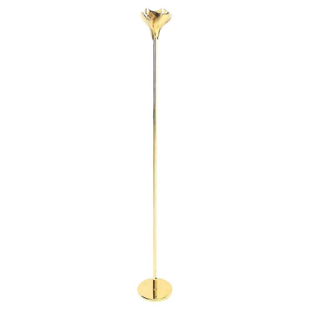 Gianfranco Frattini Heavy Brass Floor Lamp Tourchere Dimmer Scallop Lotus Shade For Sale