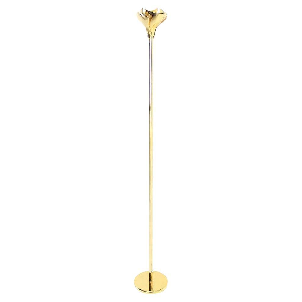 Gianfranco Frattini Heavy Brass Floor Lamp Tourchere Dimmer Scallop Lotus Shade