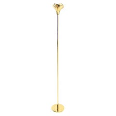 Gianfranco Frattini Heavy Brass Floor Lamp Tourchere Dimmer Scallop Lotus Shade