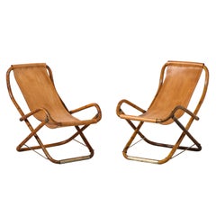 Gianfranco Frattini - Sedie da campagna in bambù, pelle e ottone, 1960 ca.
