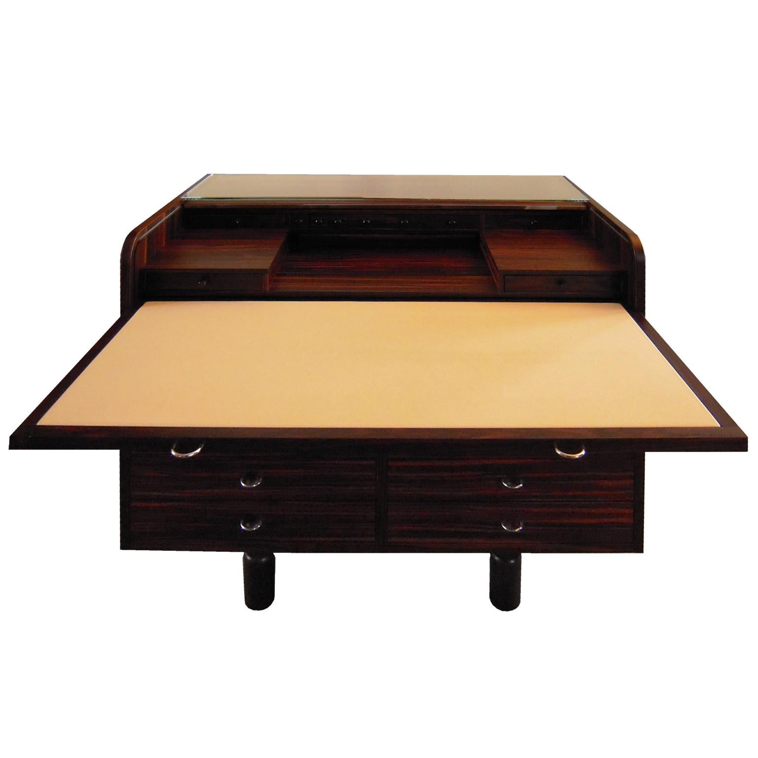Polished Gianfranco Frattini Italian Ebony Double, Sided Secretaire with Pull Out Top For Sale