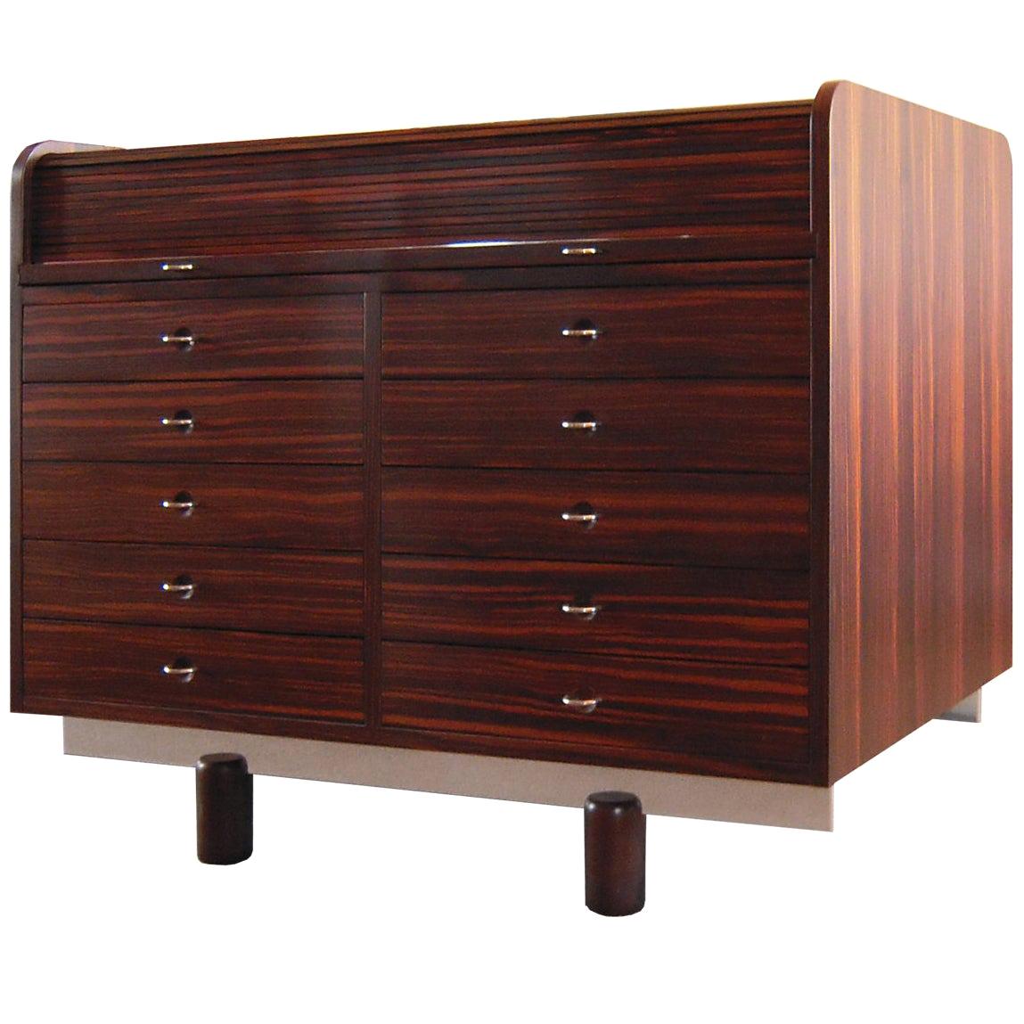 Gianfranco Frattini Italian Ebony Double, Sided Secretaire with Pull Out Top For Sale