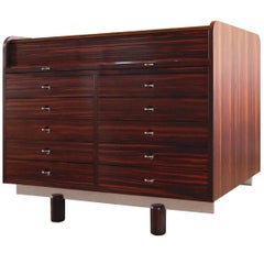 Gianfranco Frattini Italian Ebony Double, Sided Secretaire with Pull Out Top