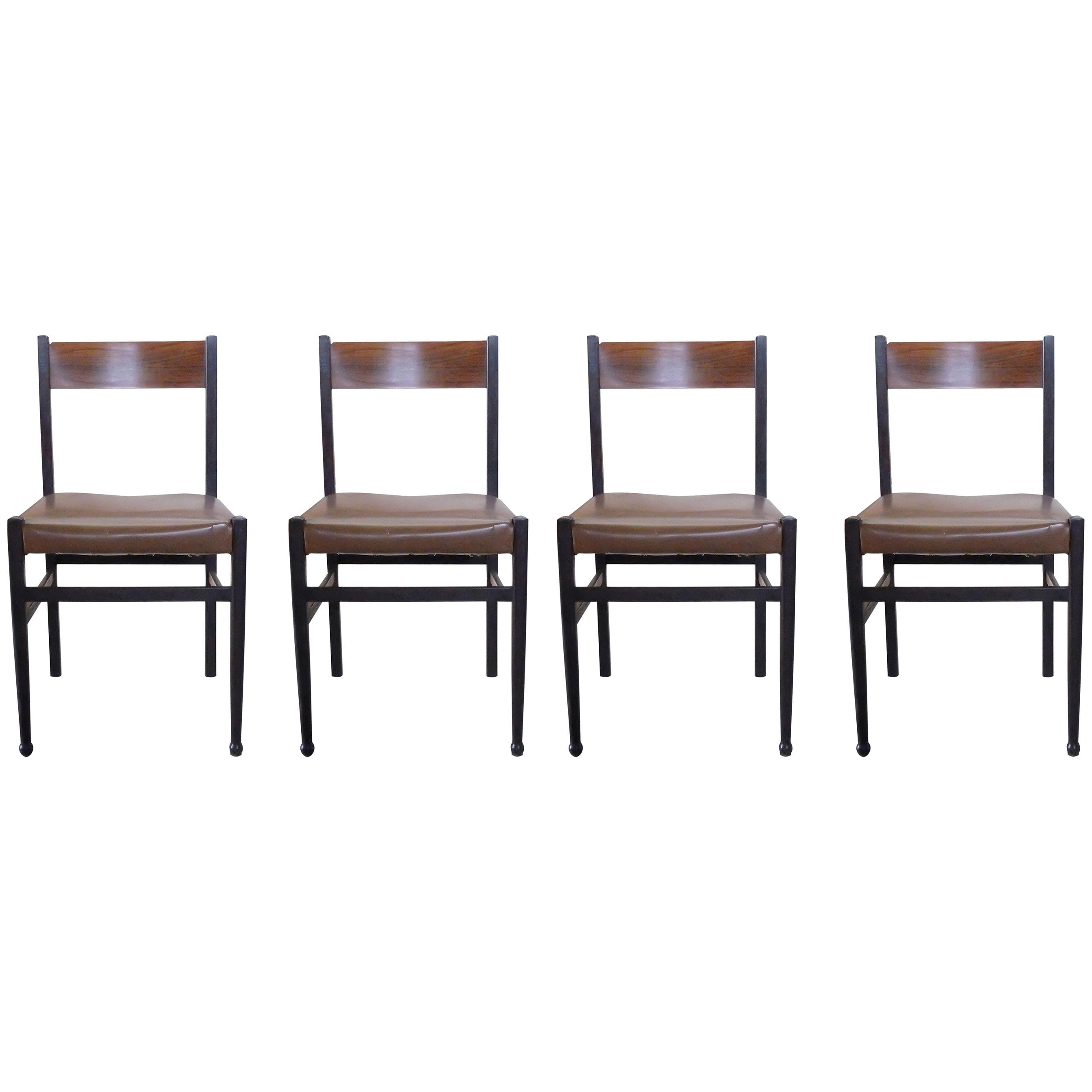 Gianfranco Frattini, Italian Mid-Century Modern Set of 4 Wooden Chairs, 1950s For Sale