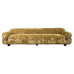 Gianfranco Frattini Ocher Velvet Sesann Three-Seater Sofa for Cassina, 1972