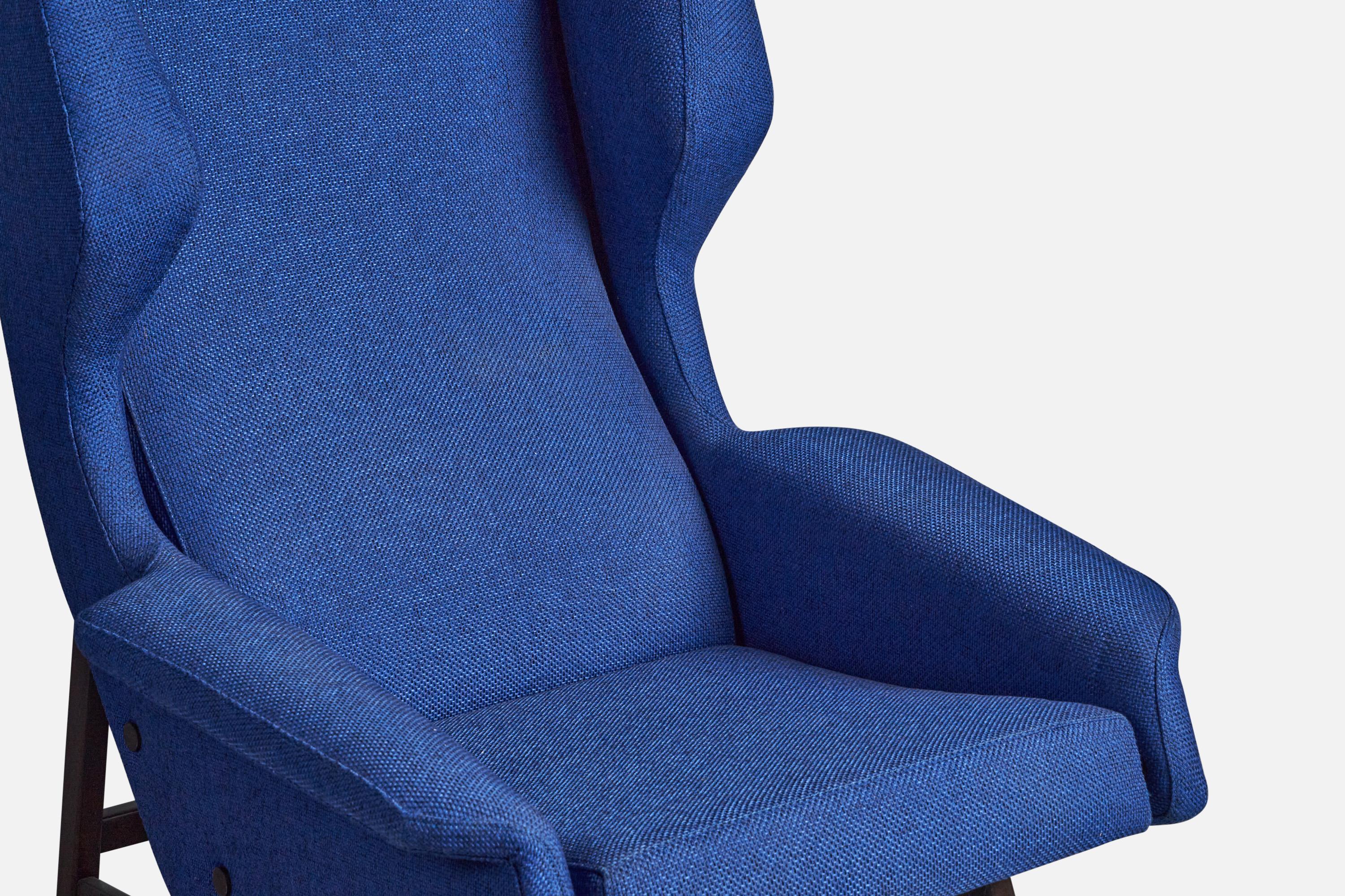 Italian Gianfranco Frattini, Lounge Chair & Ottoman, Fabric, Wood, Italy, 1950s For Sale