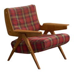 Gianfranco Frattini, Lounge Chair, Plywood, Fabric, Italy, 1950s